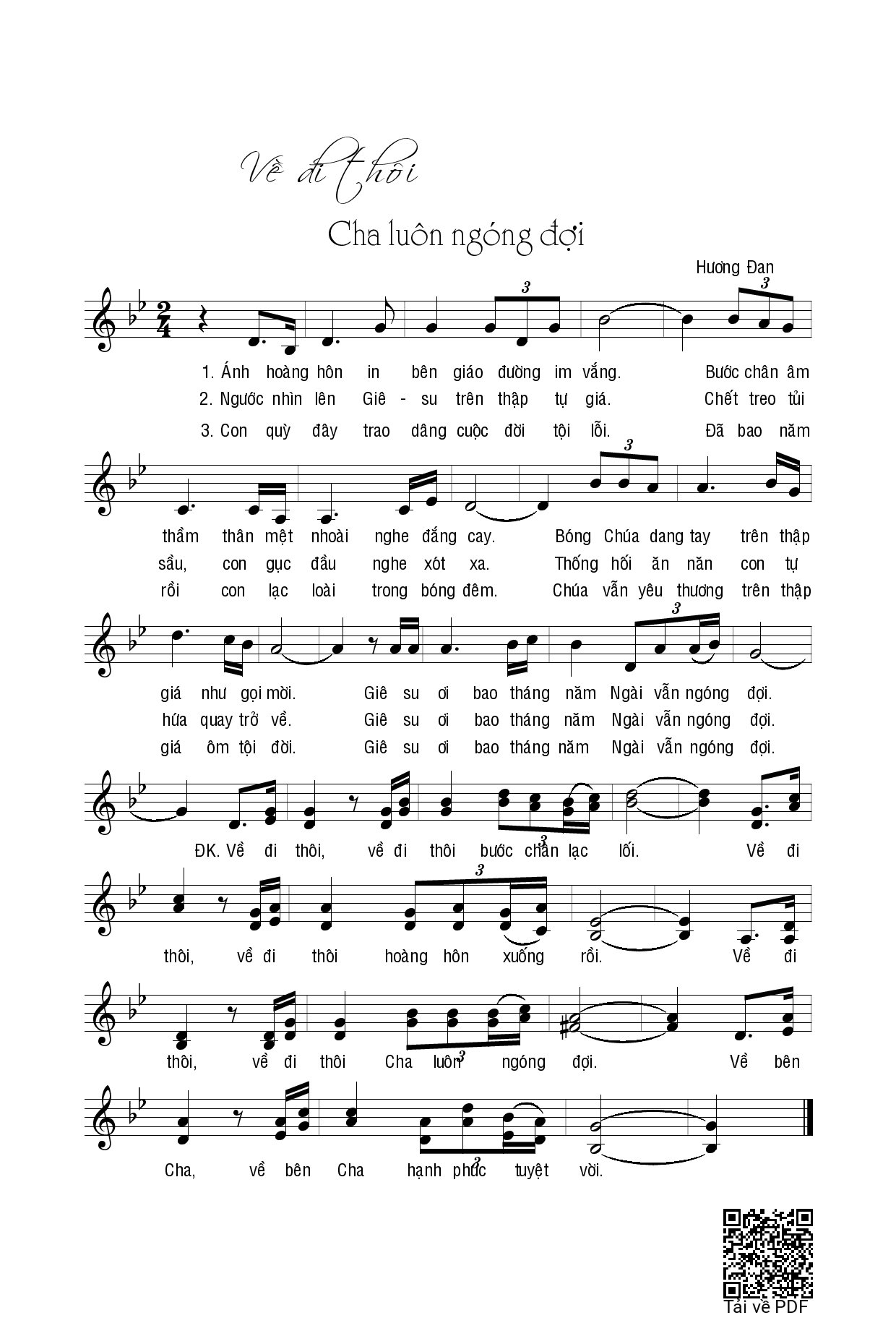 Page 1 of Sheet music PDF Về đi thôi Cha đang ngóng đợi&nbsp; - Hương Đan