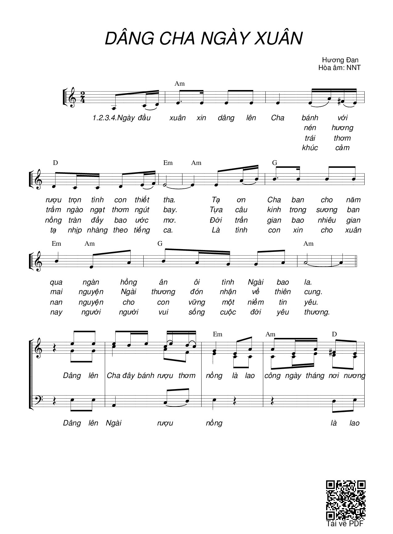 Page 1 of Sheet music PDF Dâng Cha ngày xuân (3 bè) - Hương Đan