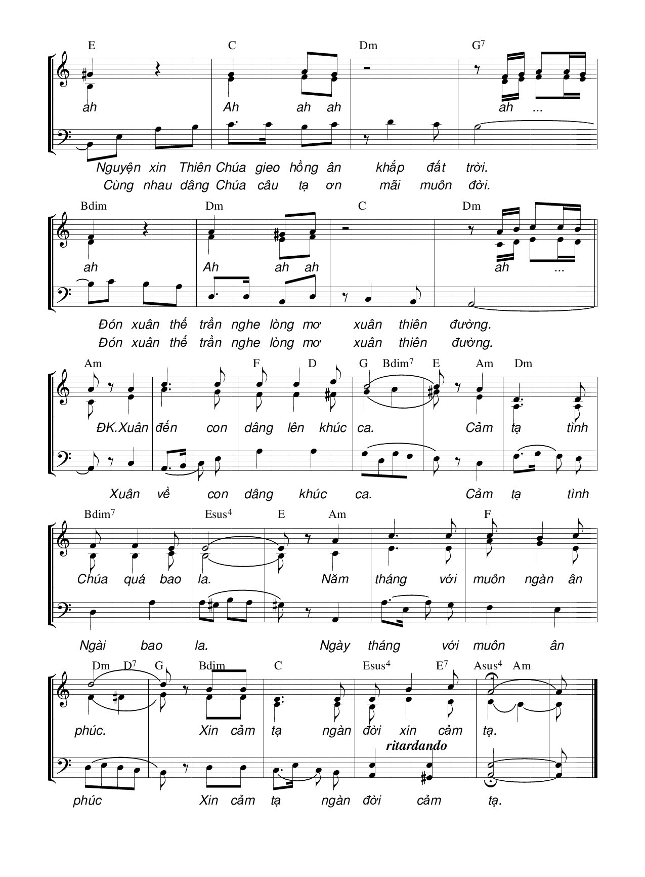 Page 2 of Sheet music PDF Xuân cảm tạ (3 bè) - Hương Đan