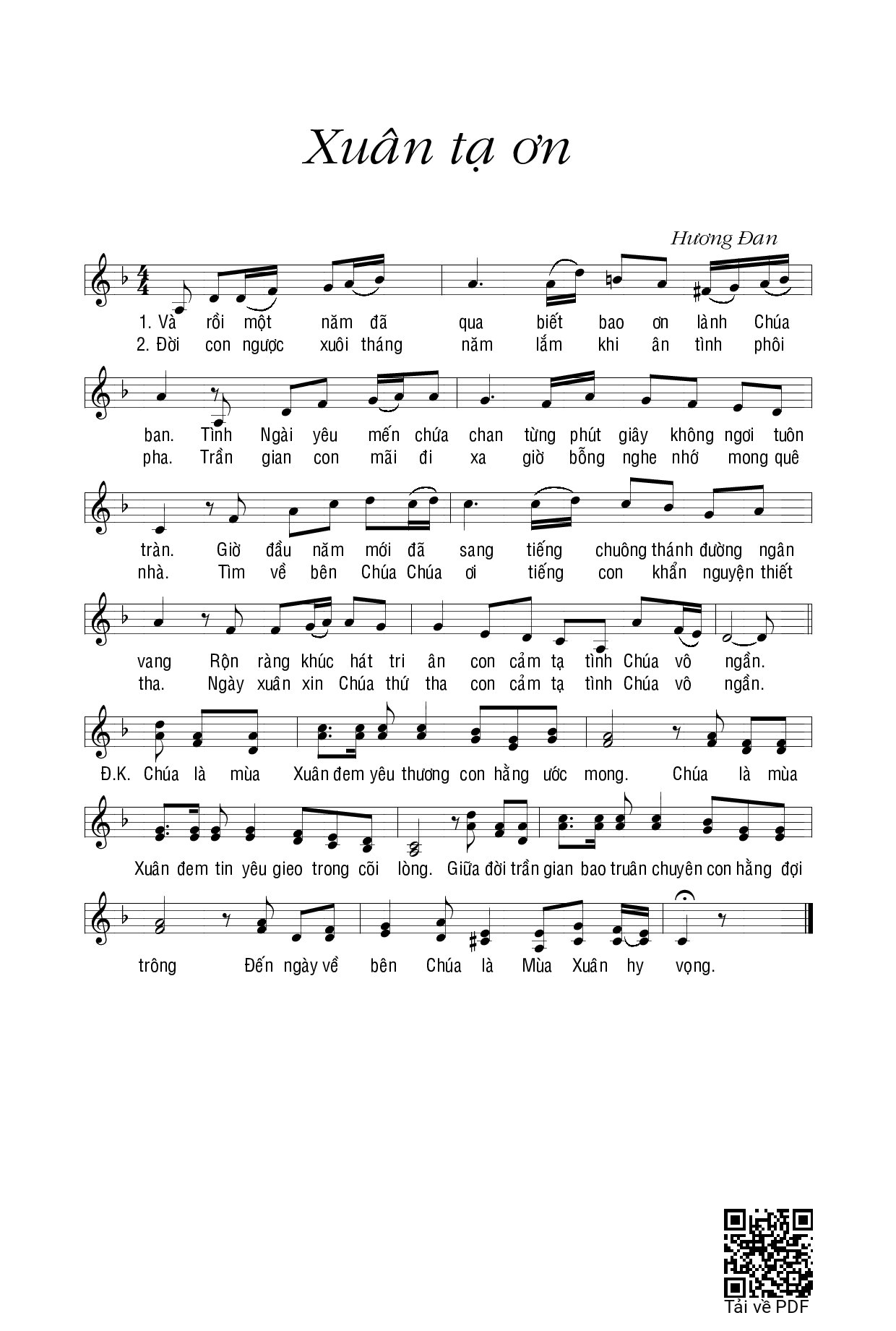 Page 1 of Sheet music PDF Xuân tạ ơn - Hương Đan