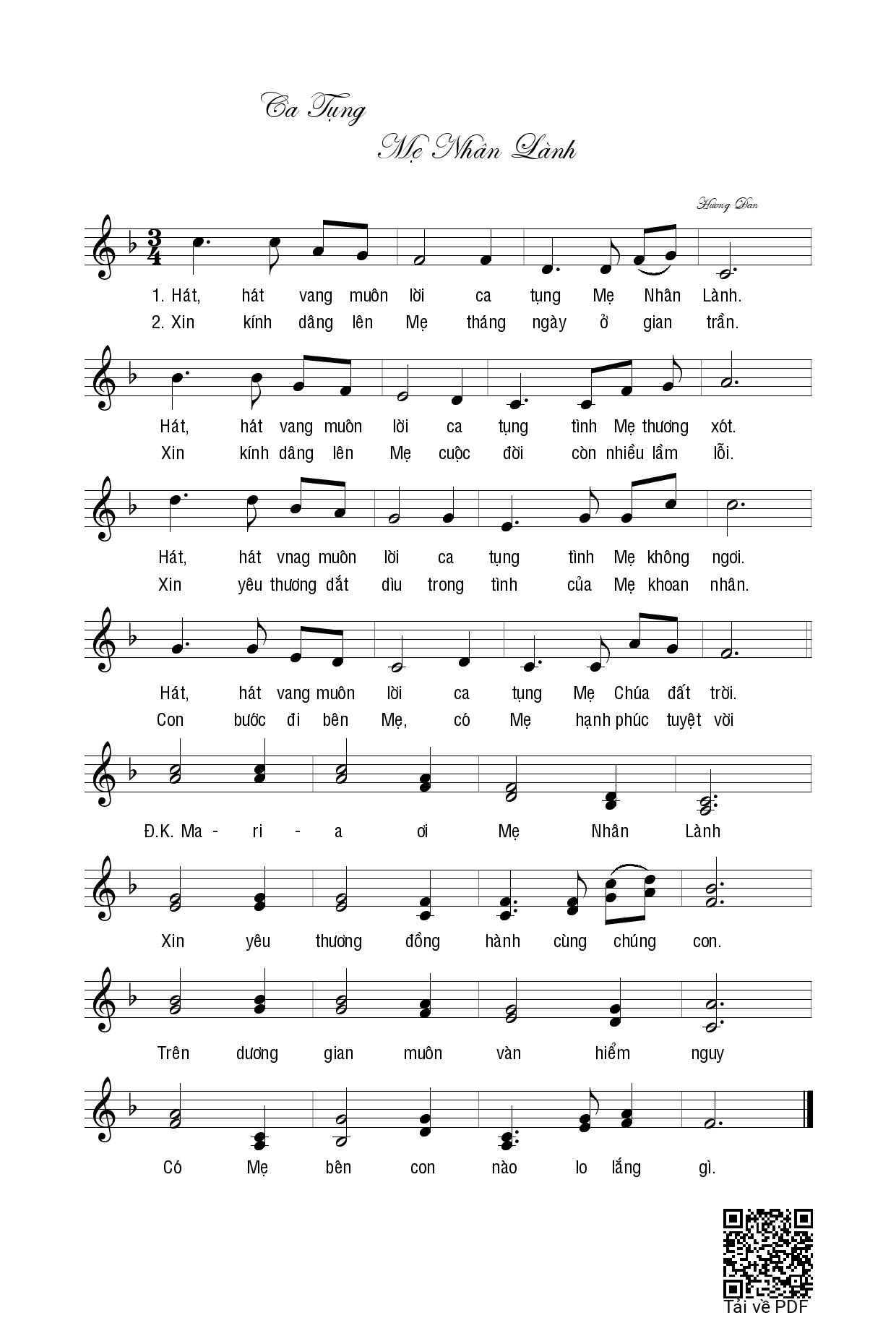 Page 1 of Sheet music PDF Ca tụng Mẹ Nhân Lành - Hương Đan