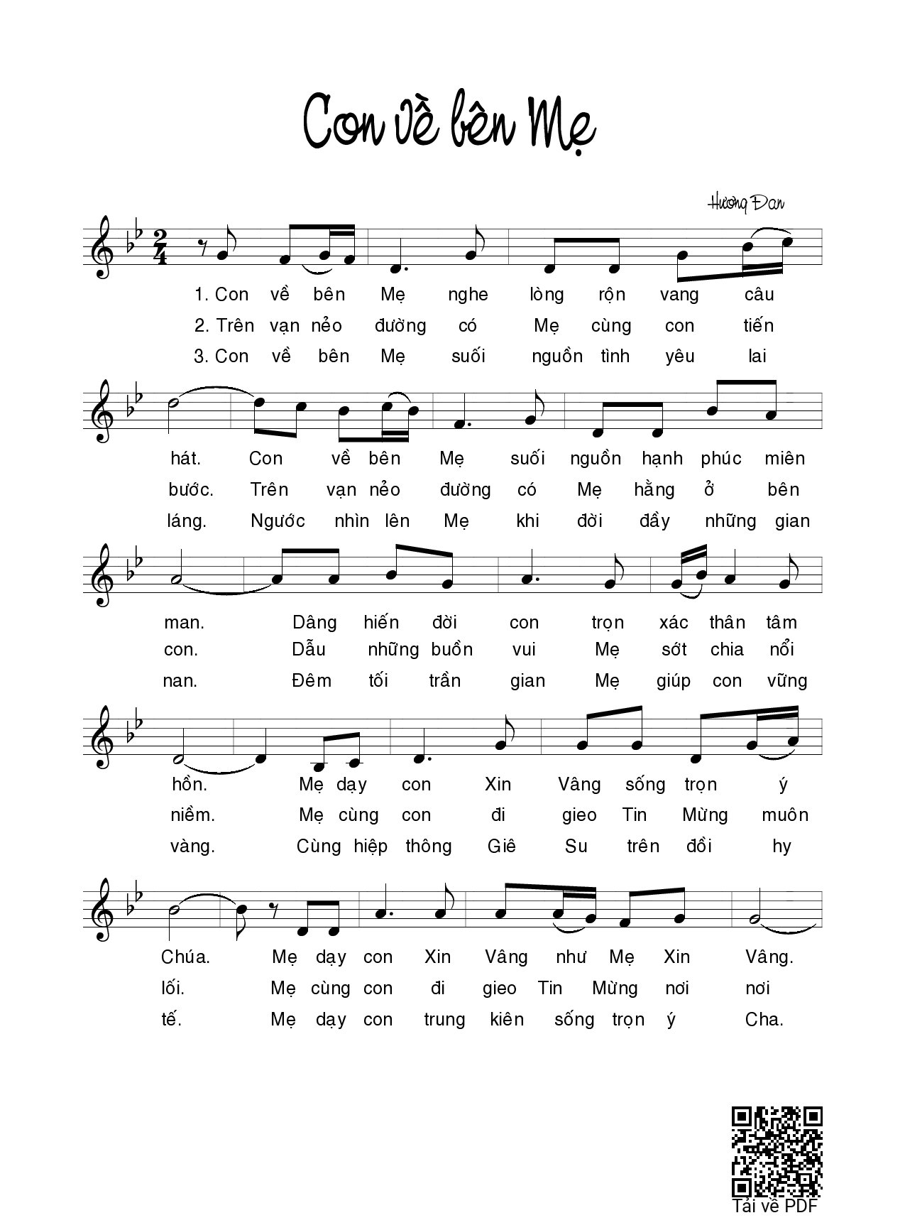Page 1 of Sheet music PDF Con về bên Mẹ - Hương Đan