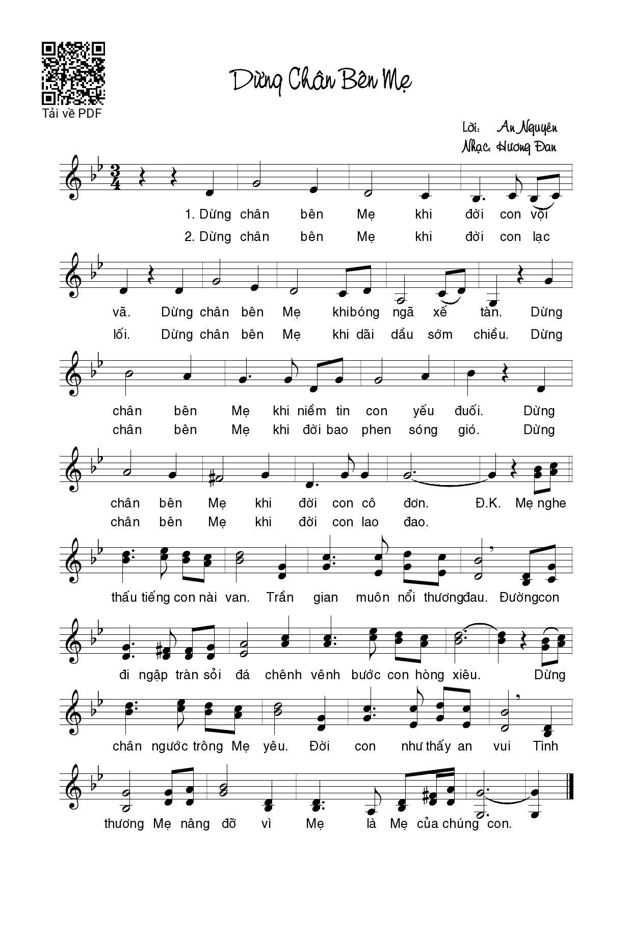 Page 1 of Sheet music PDF Dừng chân bên Mẹ - Hương Đan