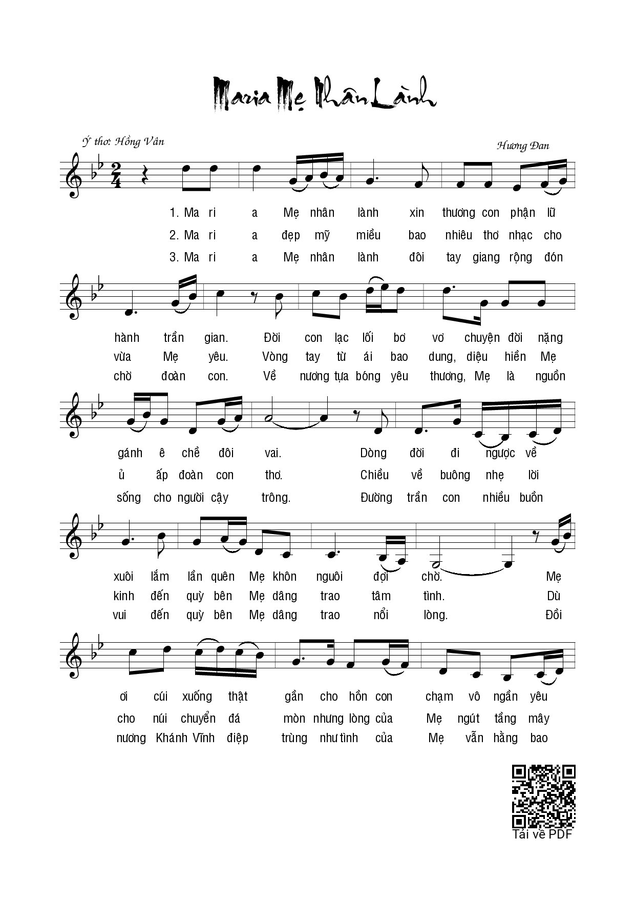 Page 1 of Sheet music PDF Maria Mẹ Nhân Lành - Hương Đan