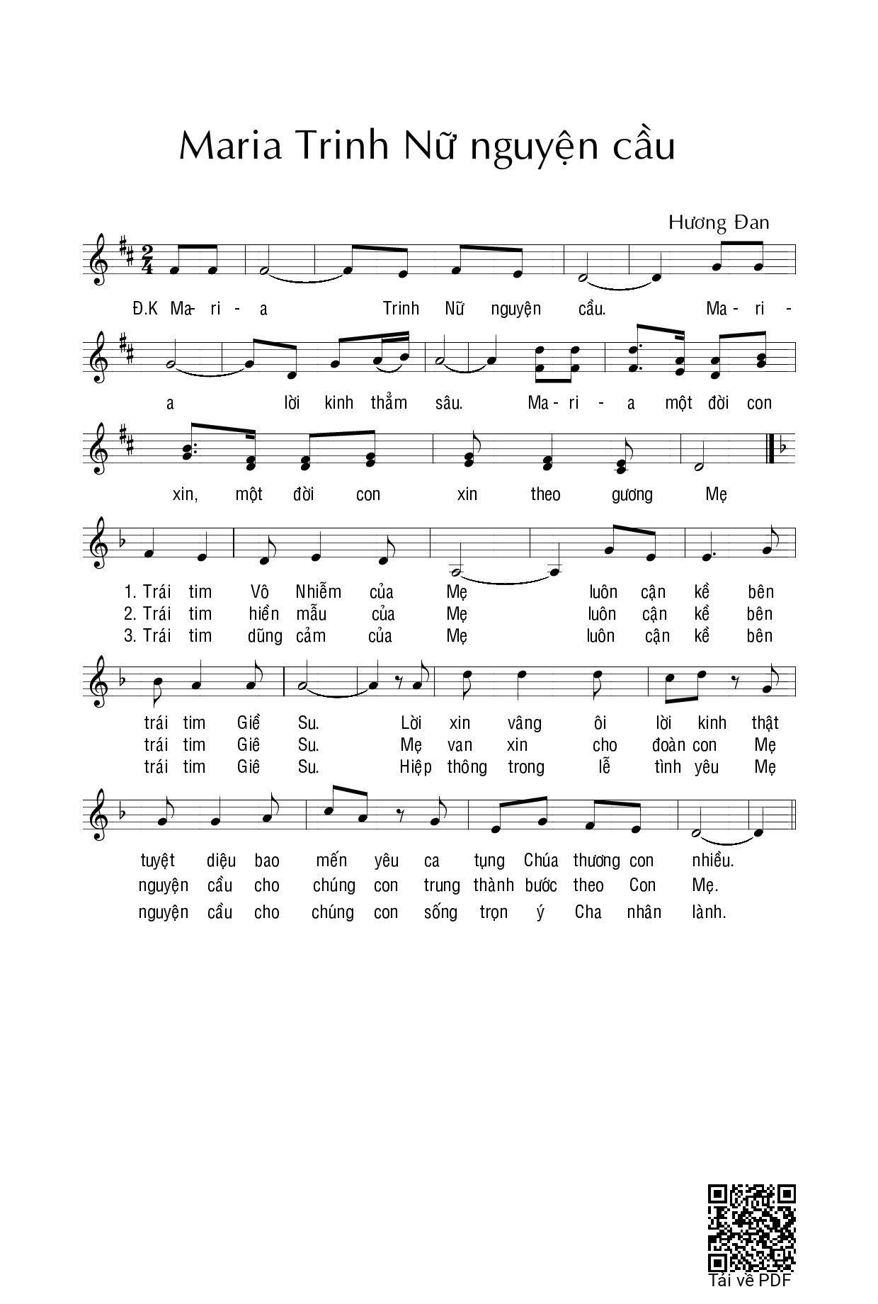 Page 1 of Sheet music PDF Maria Trinh nữ nguyện cầu - Hương Đan