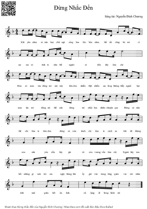 Page 1 of Sheet music PDF Đừng nhắc đến - Nguyễn Đình Chương