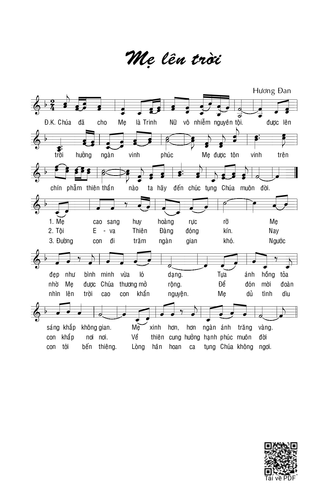 Page 1 of Sheet music PDF Mẹ lên trời - Hương Đan