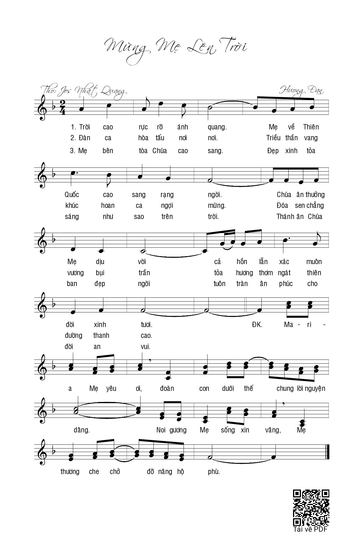 Page 1 of Sheet music PDF Mừng Mẹ lên trời 1 - Hương Đan