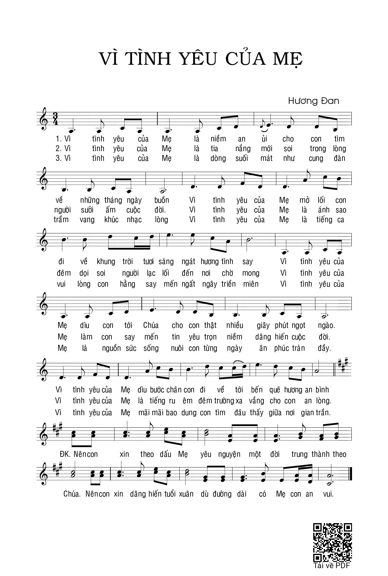 Page 1 of Sheet music PDF Vì tình yêu của Mẹ - Hương Đan