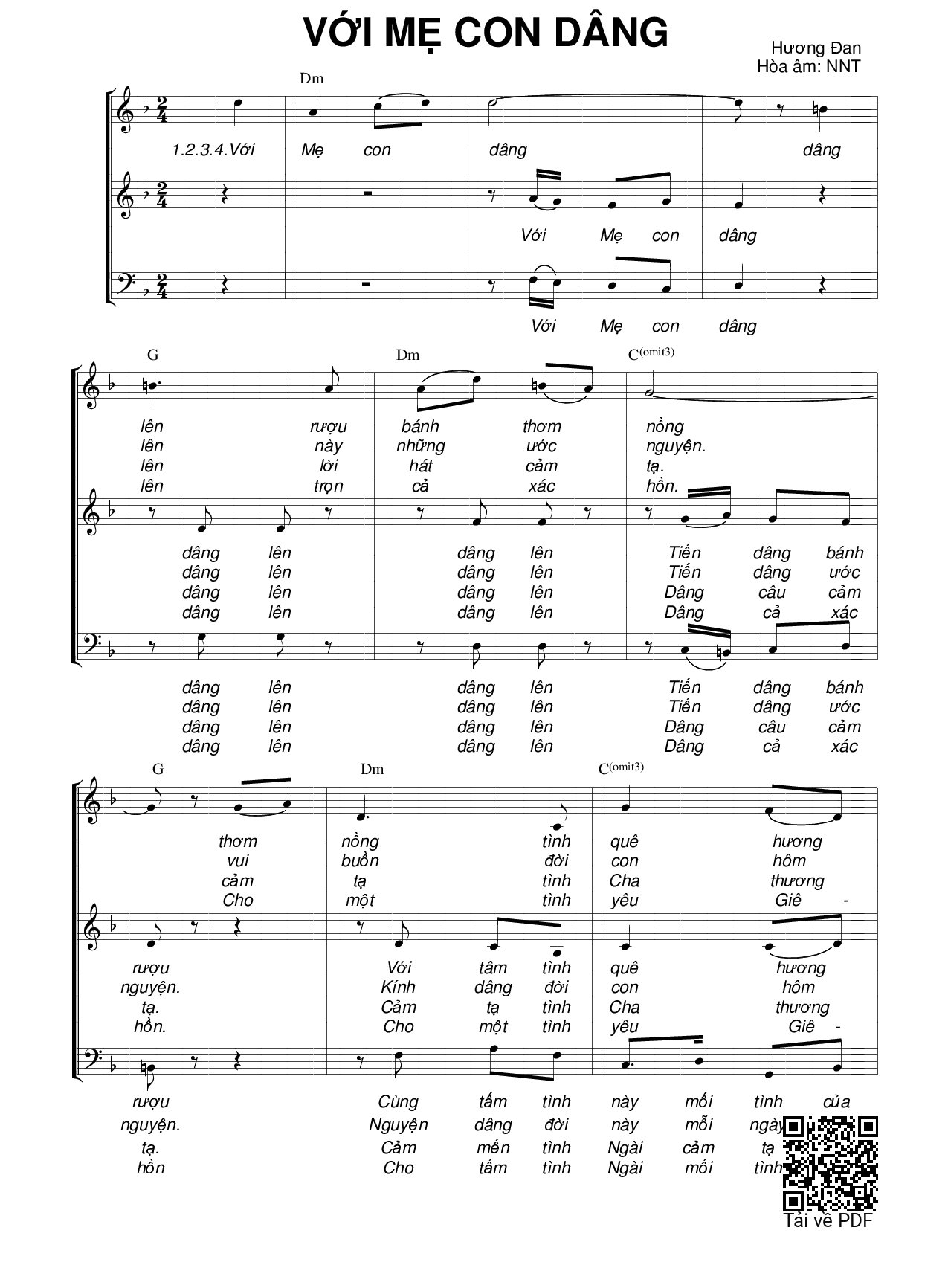 Sheet PDF of Với Mẹ con dâng (3 bè)