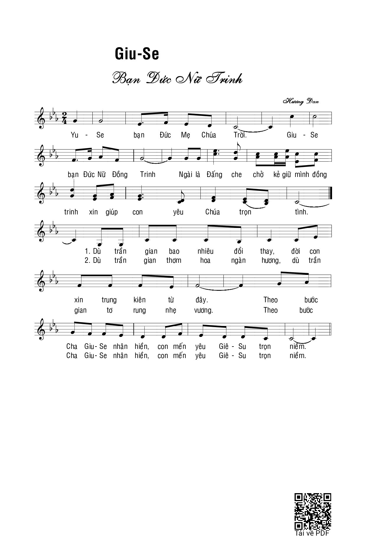Page 1 of Sheet music PDF Giuse bạn Đức Nữ Trinh - Hương Đan