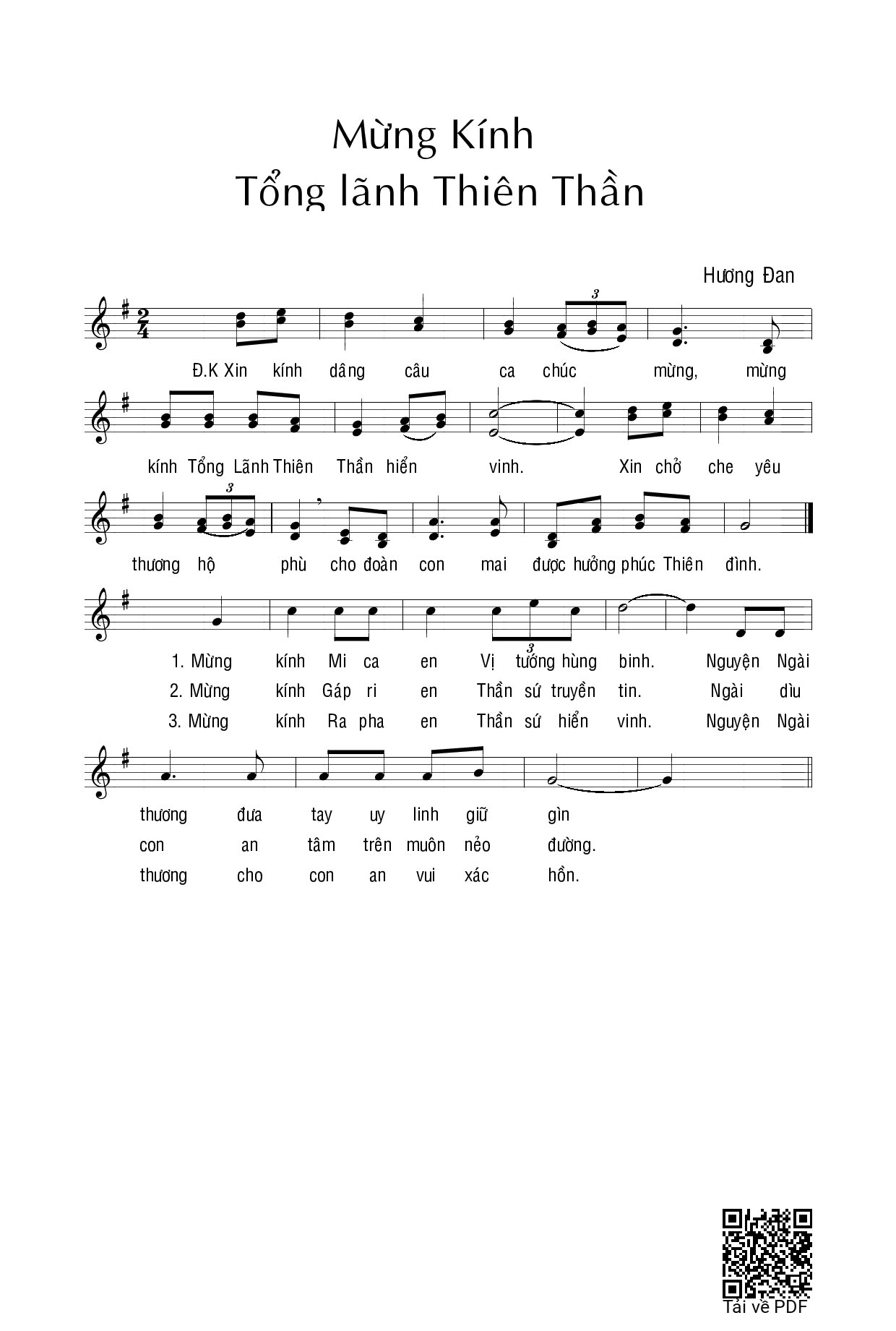 Page 1 of Sheet music PDF Mừng kính Tổng Lãnh Thiên Thần - Hương Đan