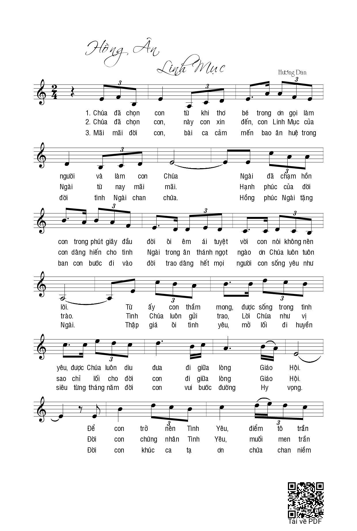 Page 1 of Sheet music PDF Hồng ân Linh mục - Hương Đan