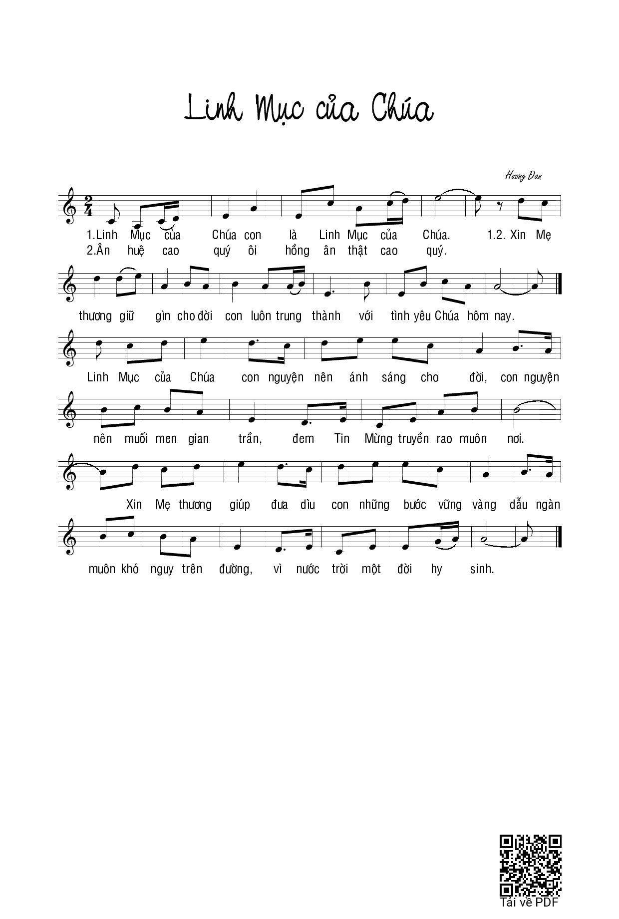 Sheet PDF of Linh mục của Chúa