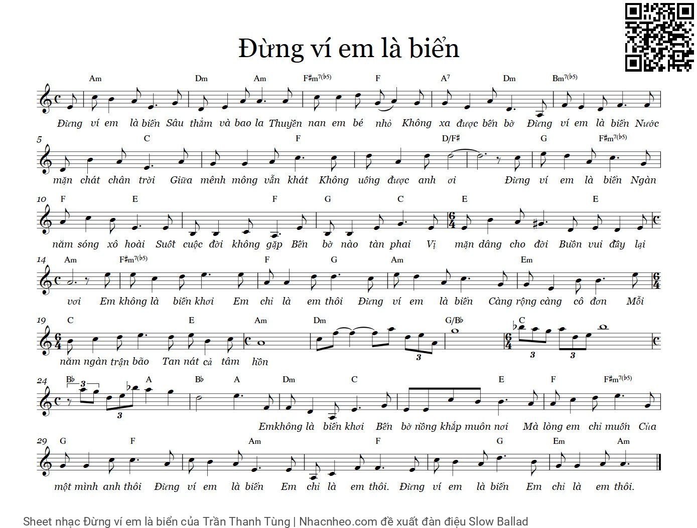 Page 1 of Sheet music PDF Đừng ví em là biển - Trần Thanh Tùng