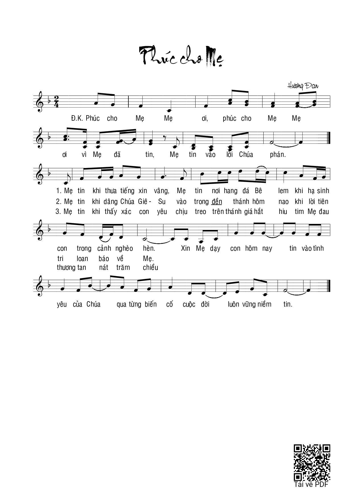 Page 1 of Sheet music PDF Phúc Cho Mẹ - Hương Đan (Sr)