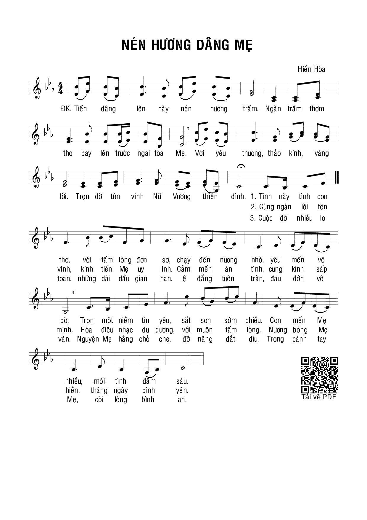 Page 1 of Sheet music PDF Nén hương dâng Mẹ - Hiền Hòa