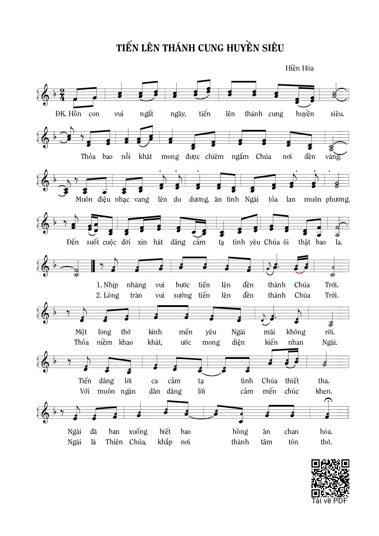 Page 1 of Sheet music PDF Tiến lên Thánh cung huyền siêu - Hiền Hòa