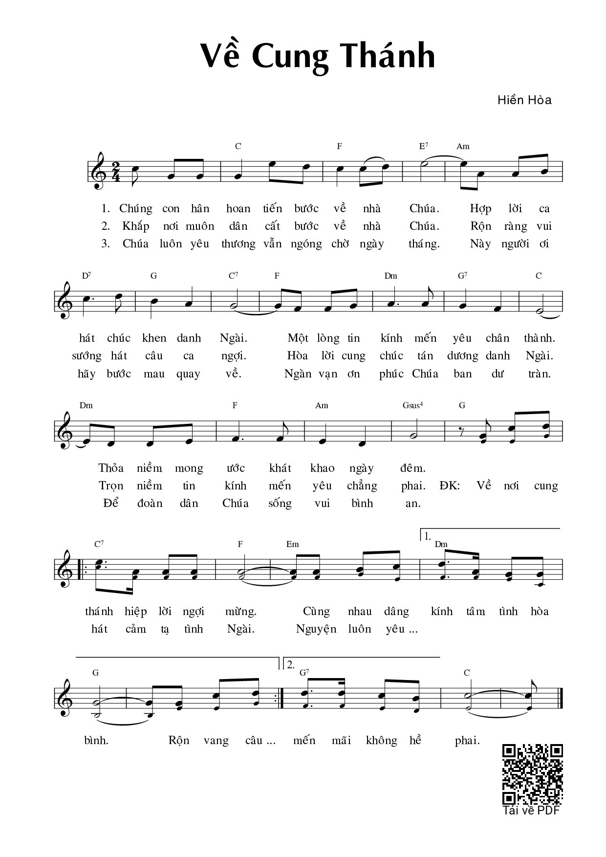 Page 1 of Sheet music PDF Về Cung Thánh - Hiền Hòa