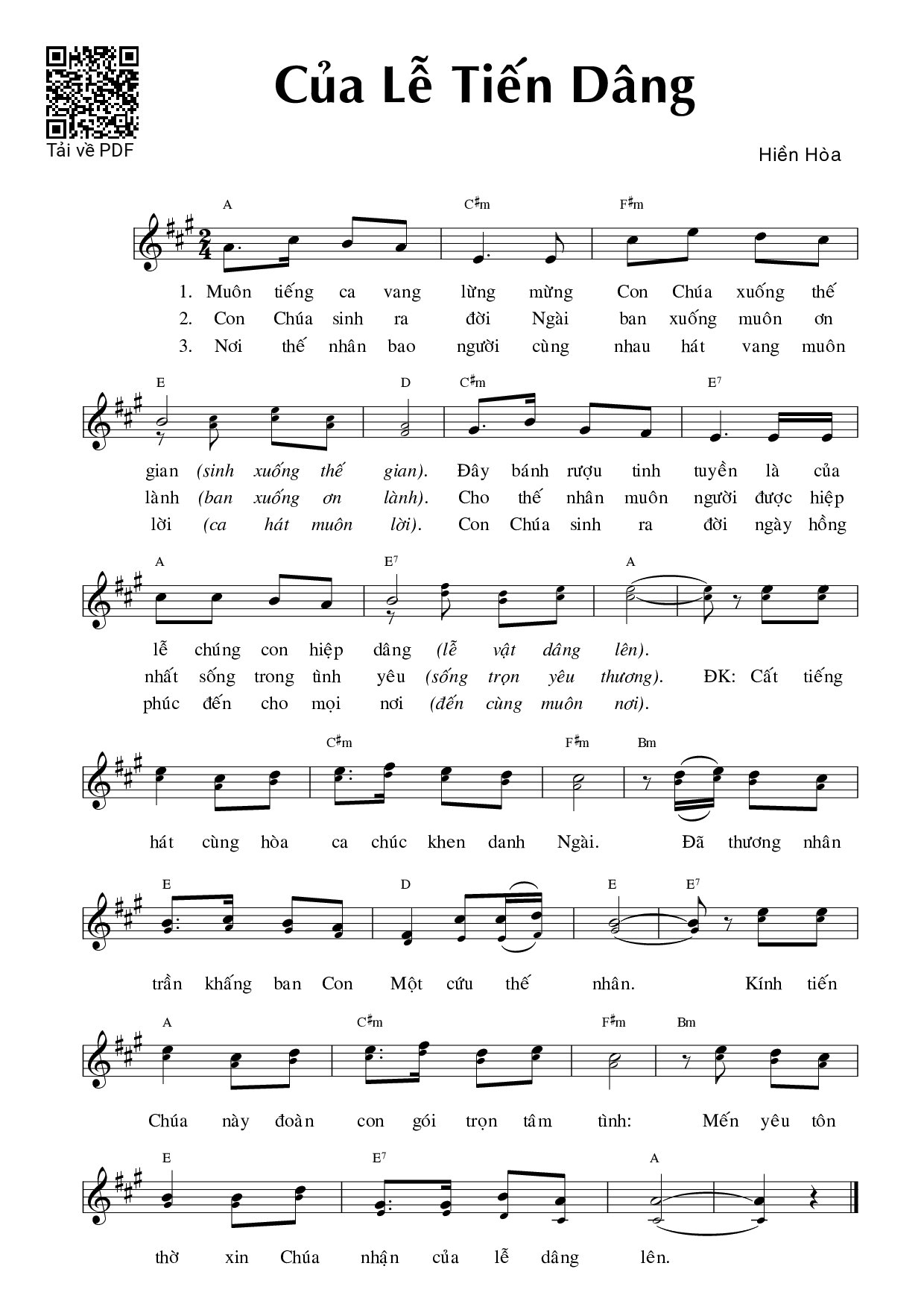 Page 1 of Sheet music PDF Của lễ tiến dâng - Hiền Hòa