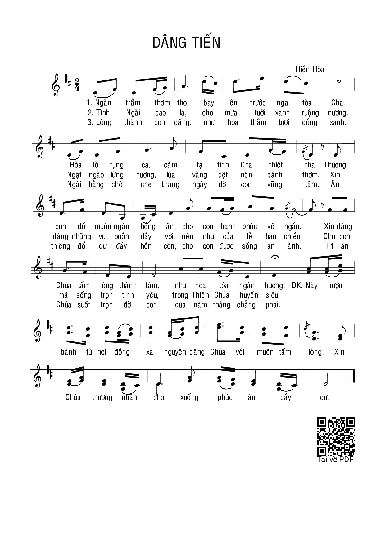 Page 1 of Sheet music PDF Dâng tiến - Hiền Hòa