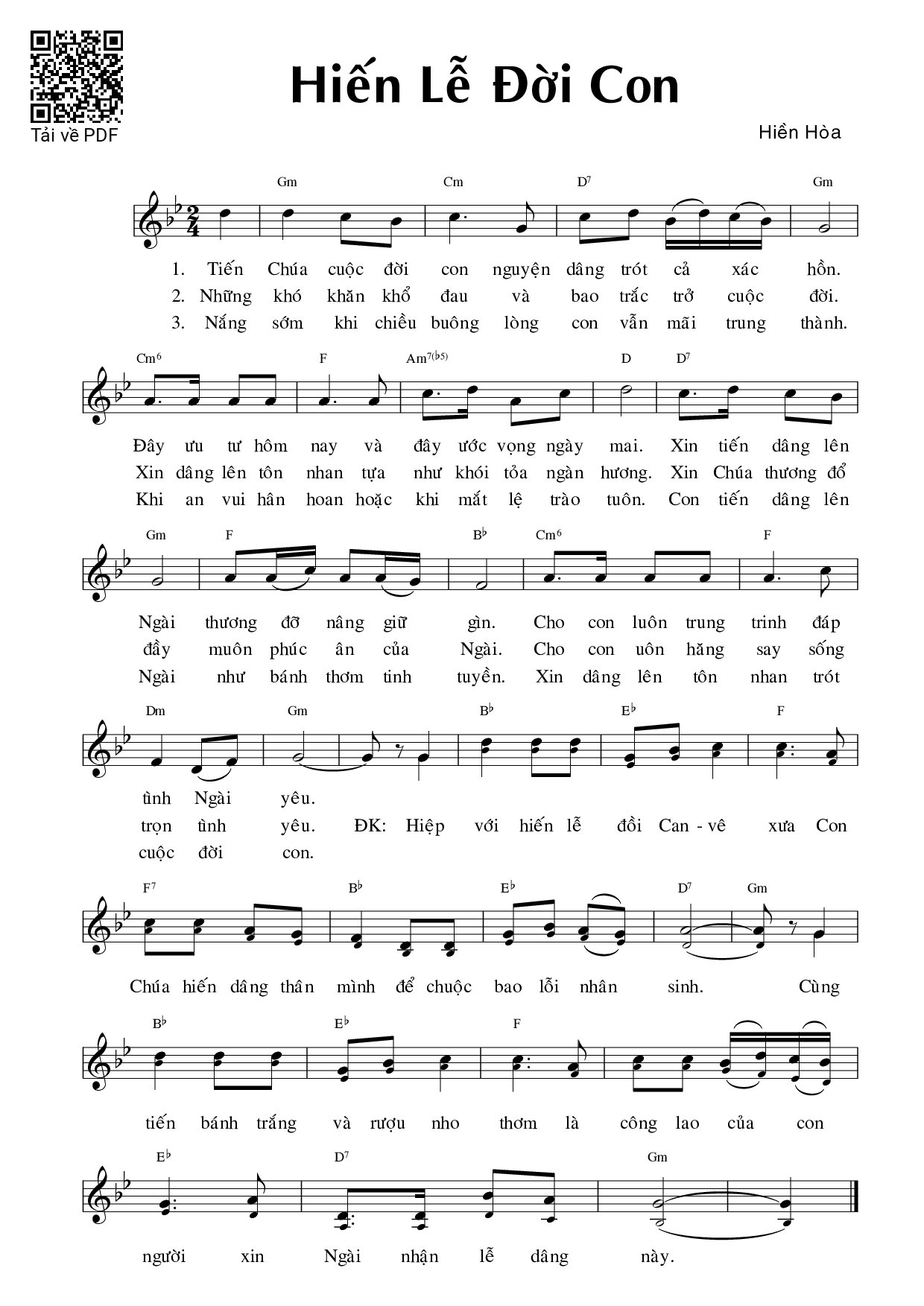 Page 1 of Sheet music PDF Hiến lễ đời con - Hiền Hòa