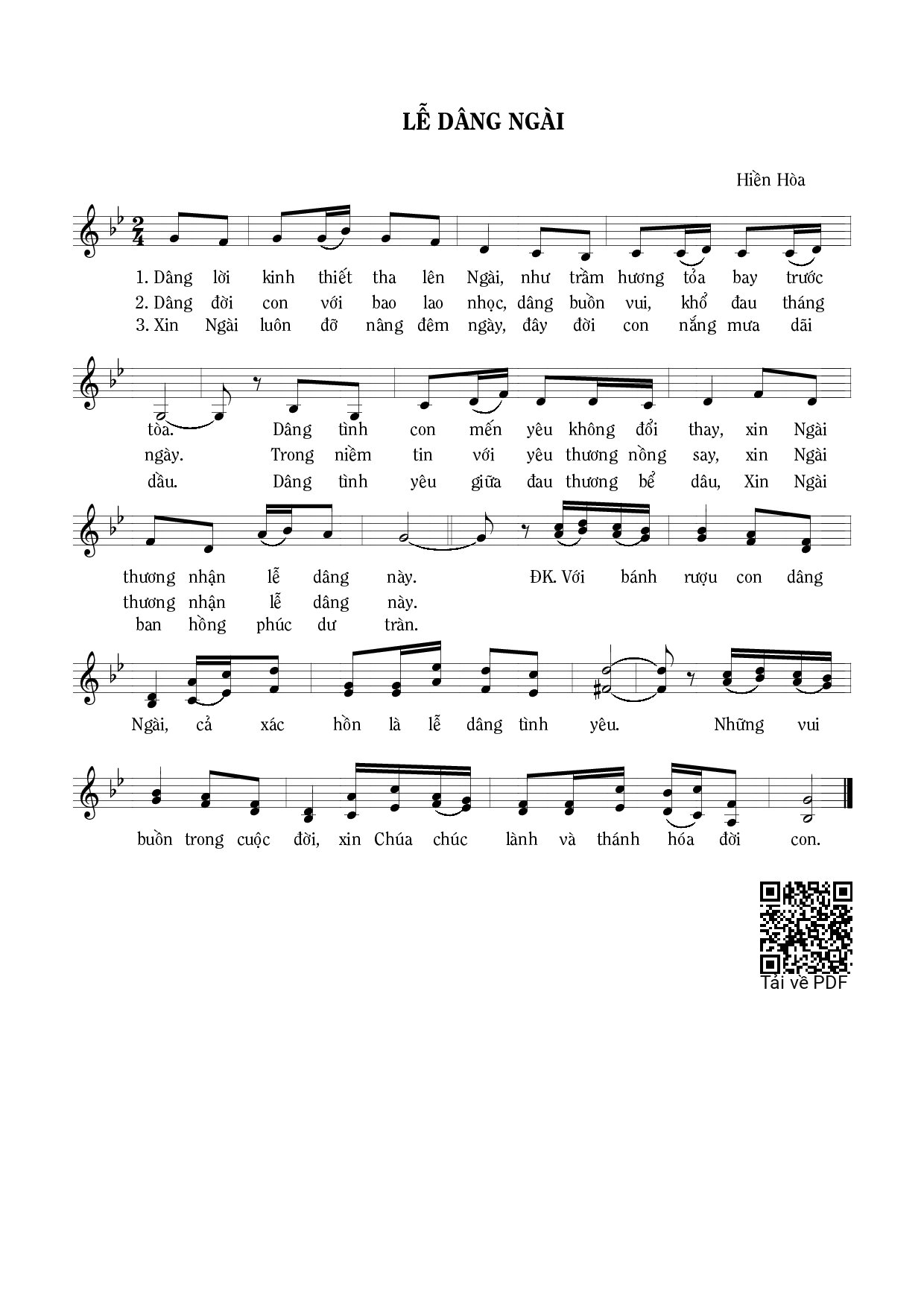 Page 1 of Sheet music PDF Lễ dâng Ngài - Hiền Hòa