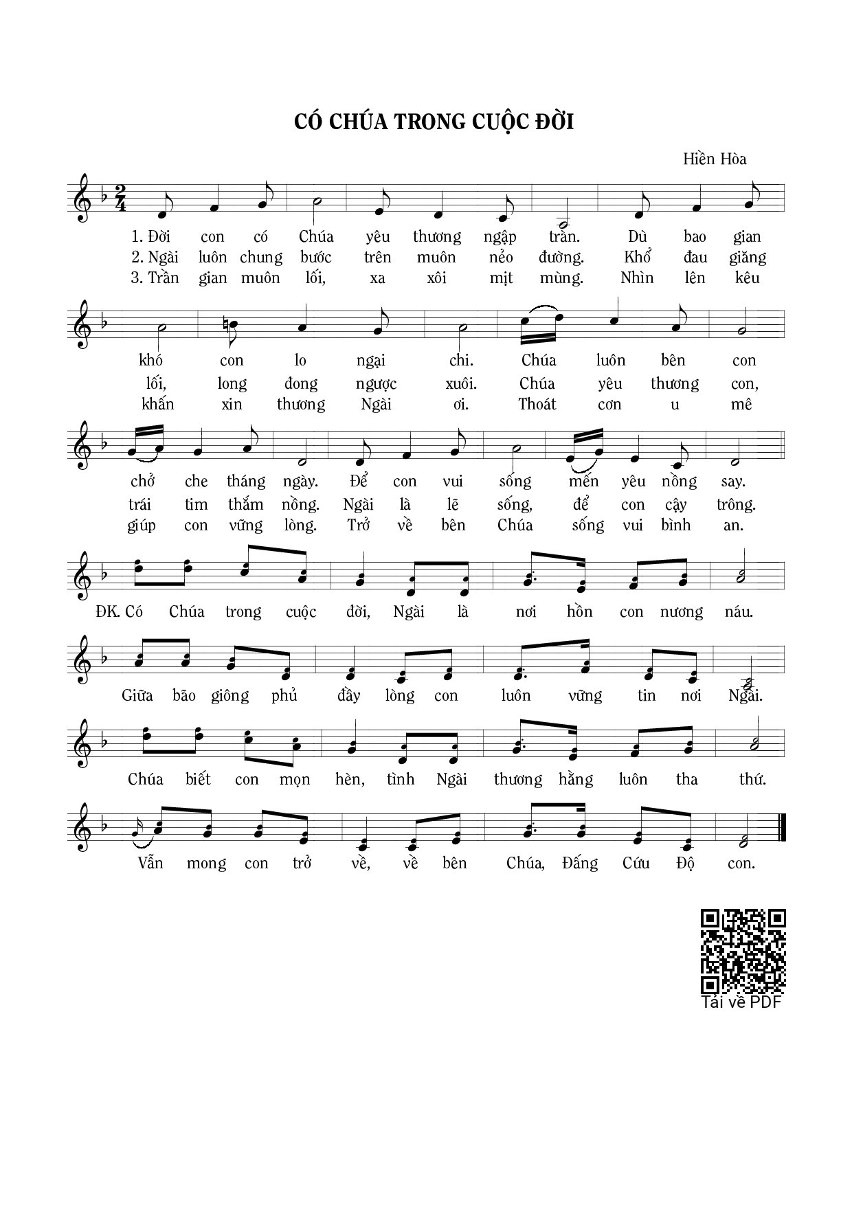 Page 1 of Sheet music PDF Có Chúa trong cuộc đời - Hiền Hòa