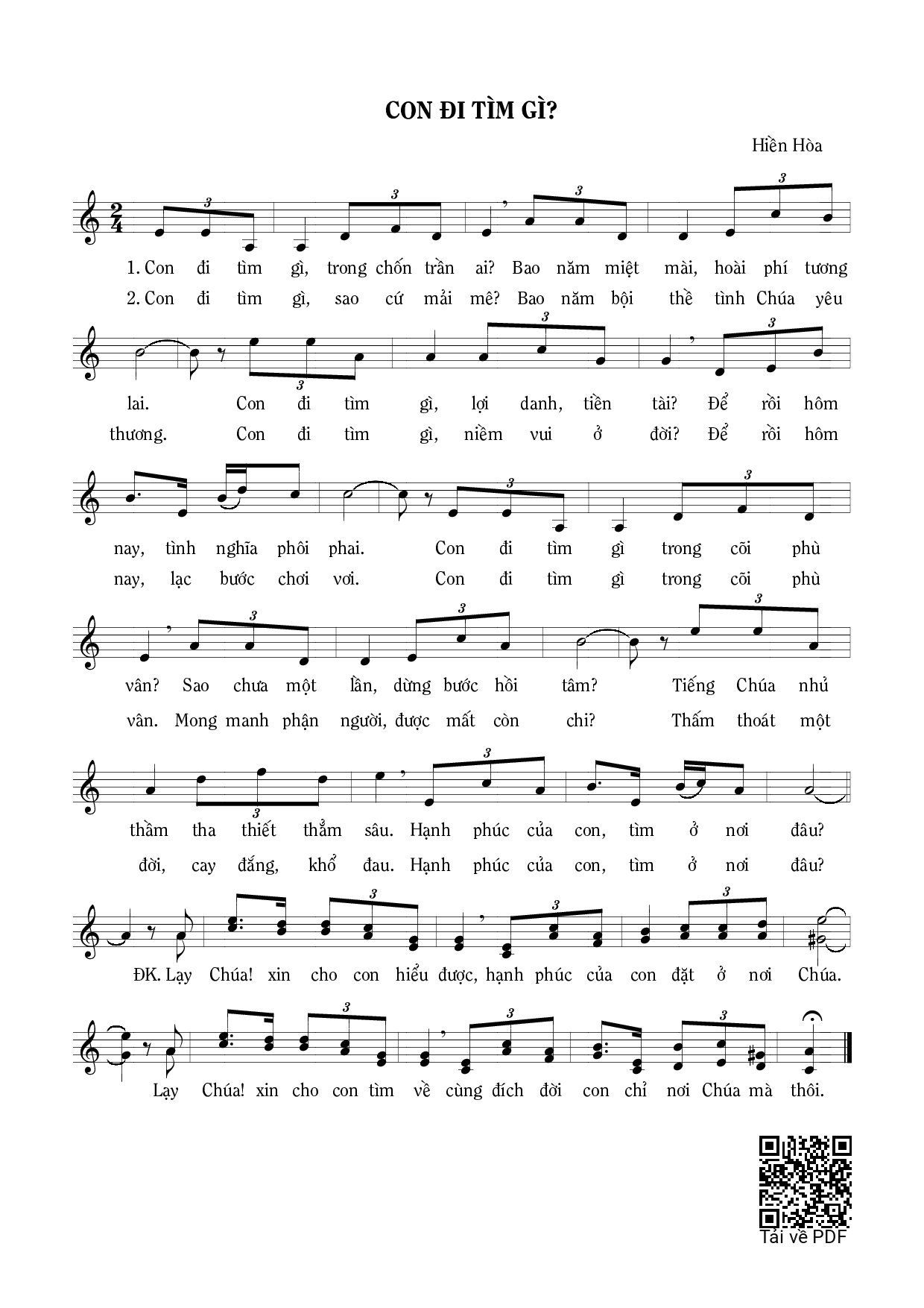 Page 1 of Sheet music PDF Con đi tìm gì? - Hiền Hòa