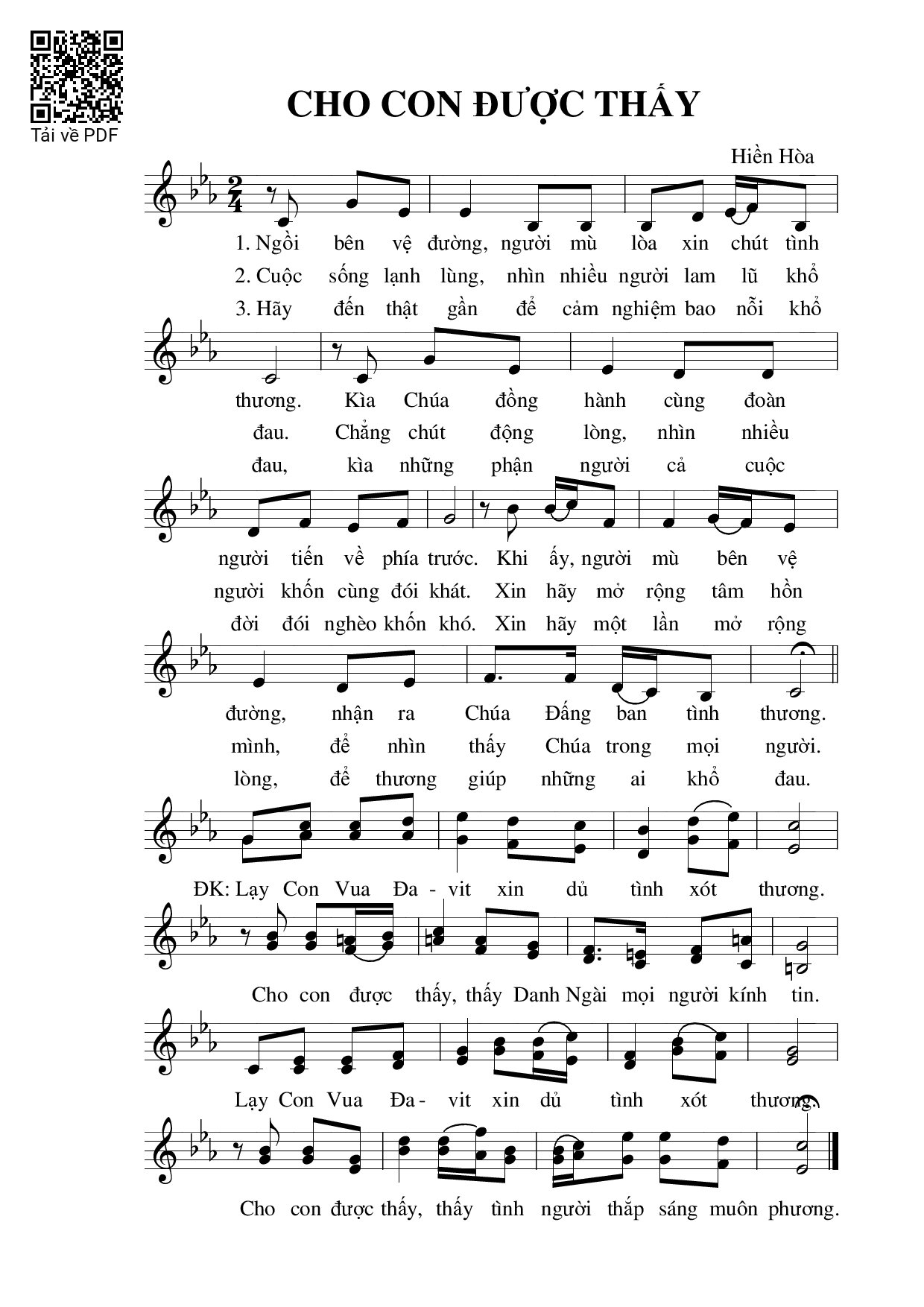 Page 1 of Sheet music PDF Cho con được thấy - Hiền Hòa
