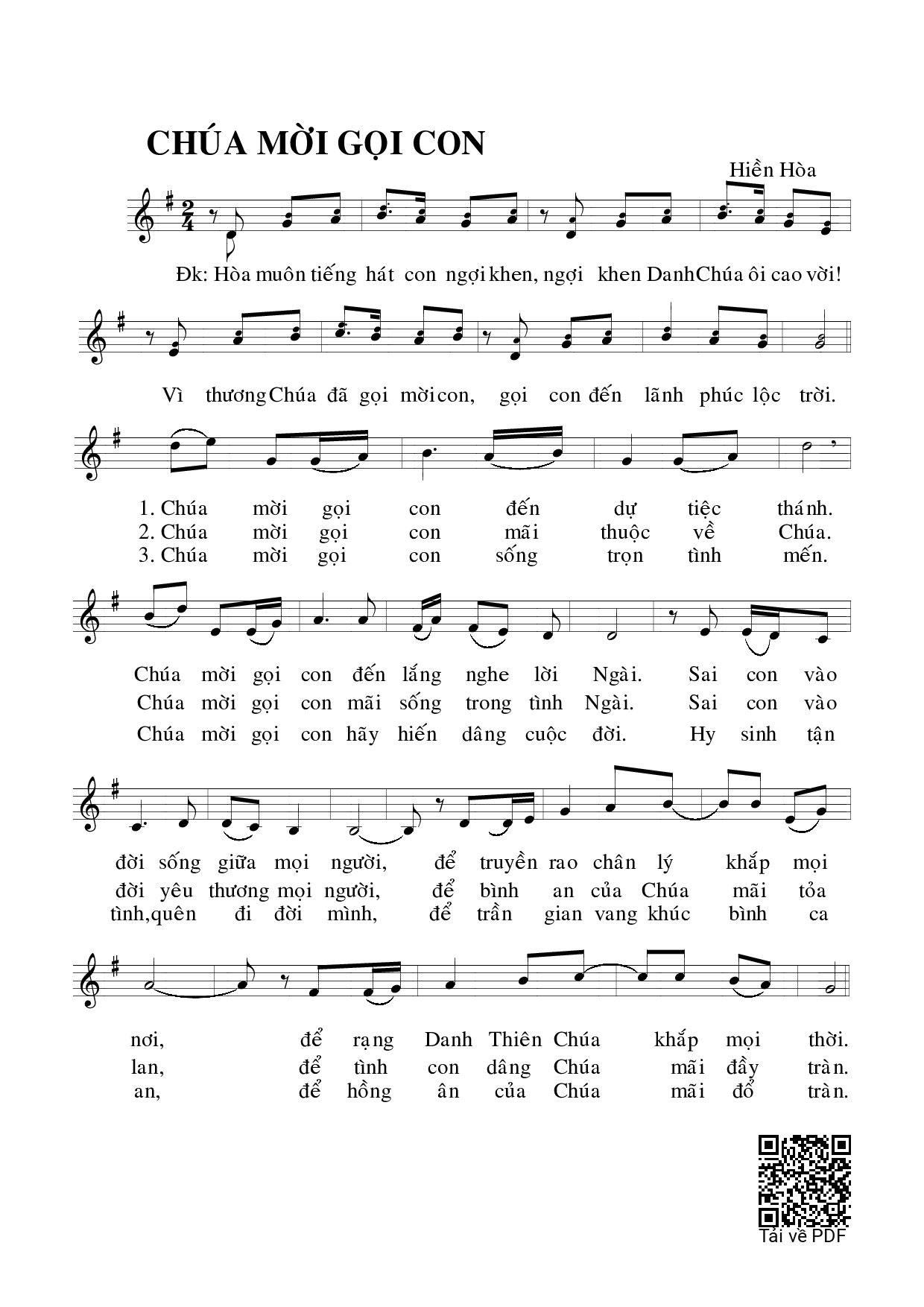 Sheet PDF of Chúa mời gọi con