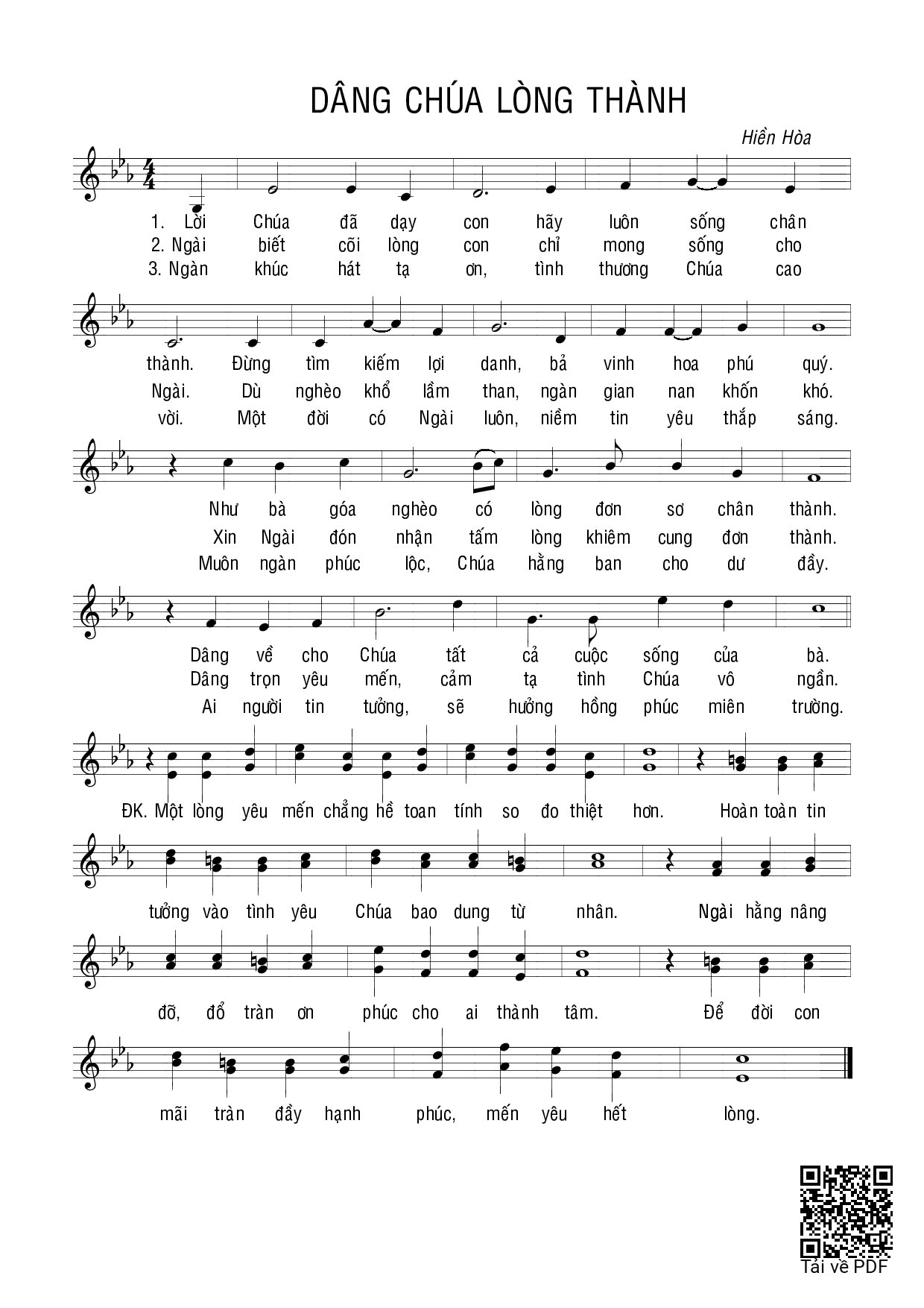 Page 1 of Sheet music PDF Dâng Chúa lòng thành - Hiền Hòa