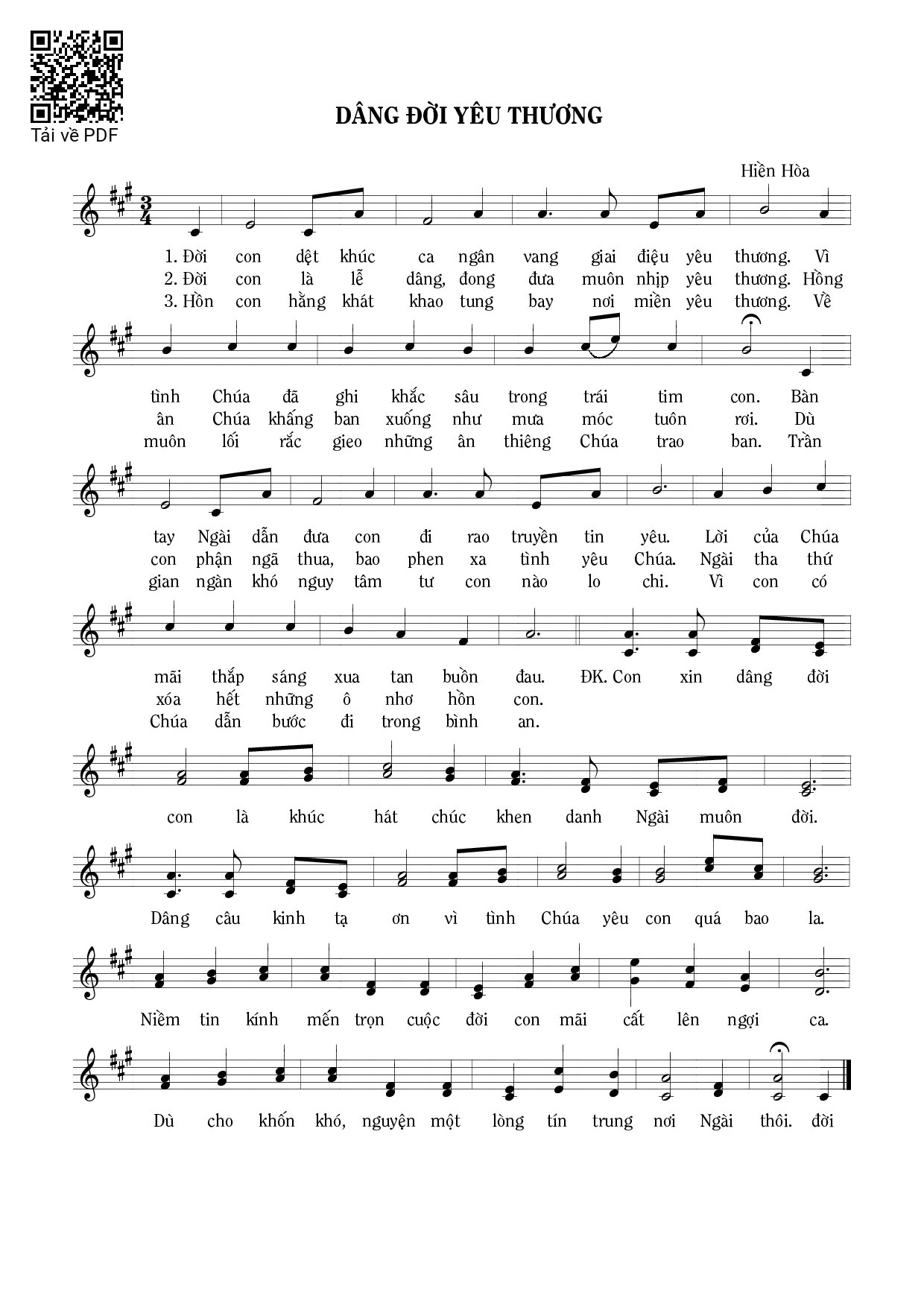 Page 1 of Sheet music PDF Dâng đời yêu thương - Hiền Hòa