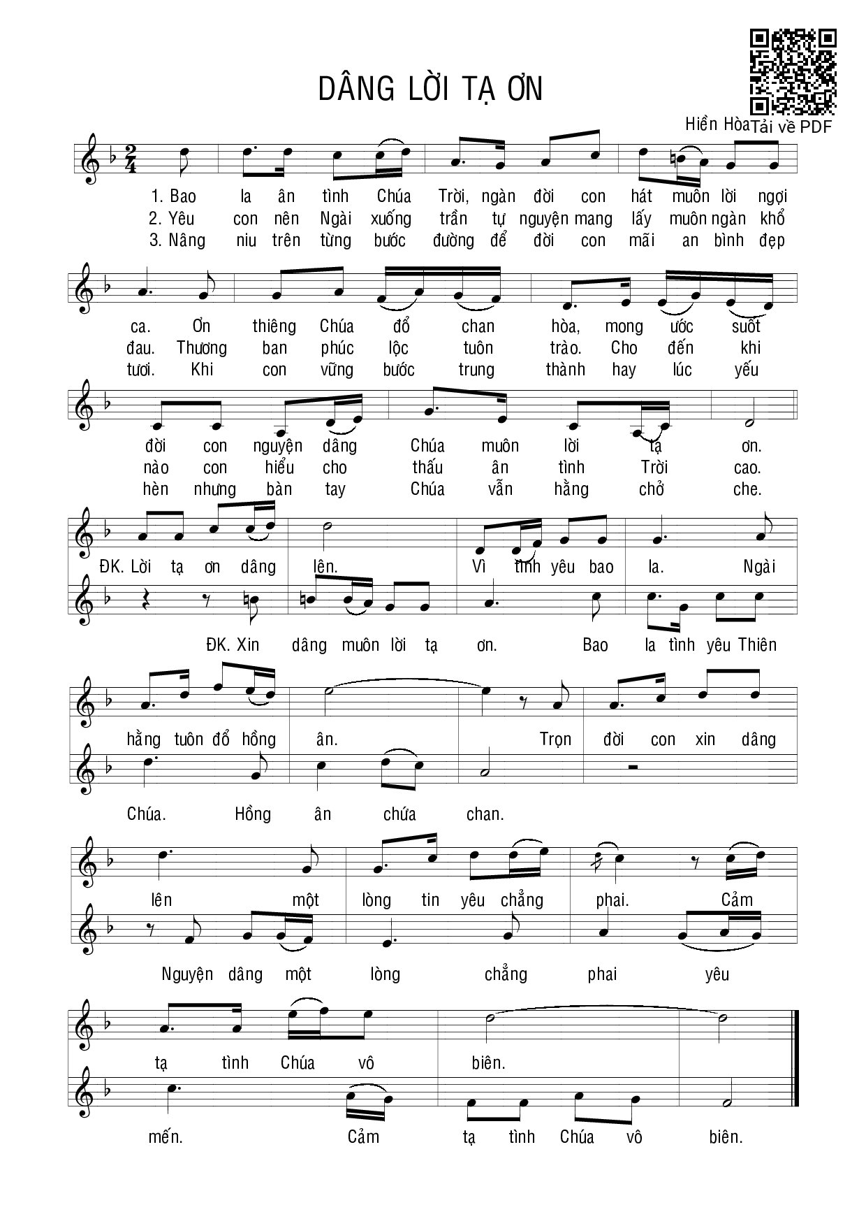 Page 1 of Sheet music PDF Dâng lời tạ ơn - Hiền Hòa
