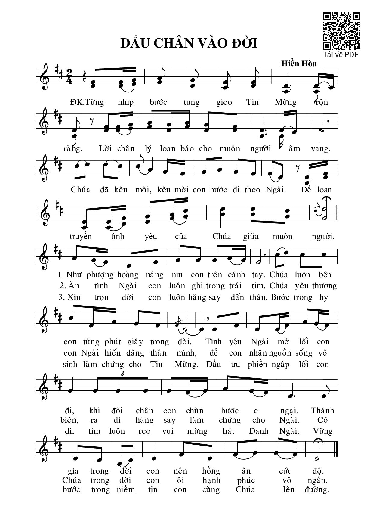 Page 1 of Sheet music PDF Dấu chân vào đời - Hiền Hòa