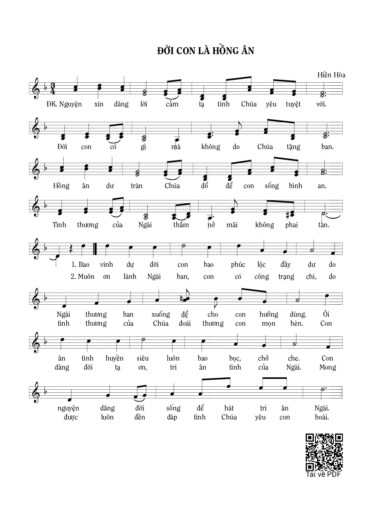 Page 1 of Sheet music PDF Đời con là hồng ân - Hiền Hòa