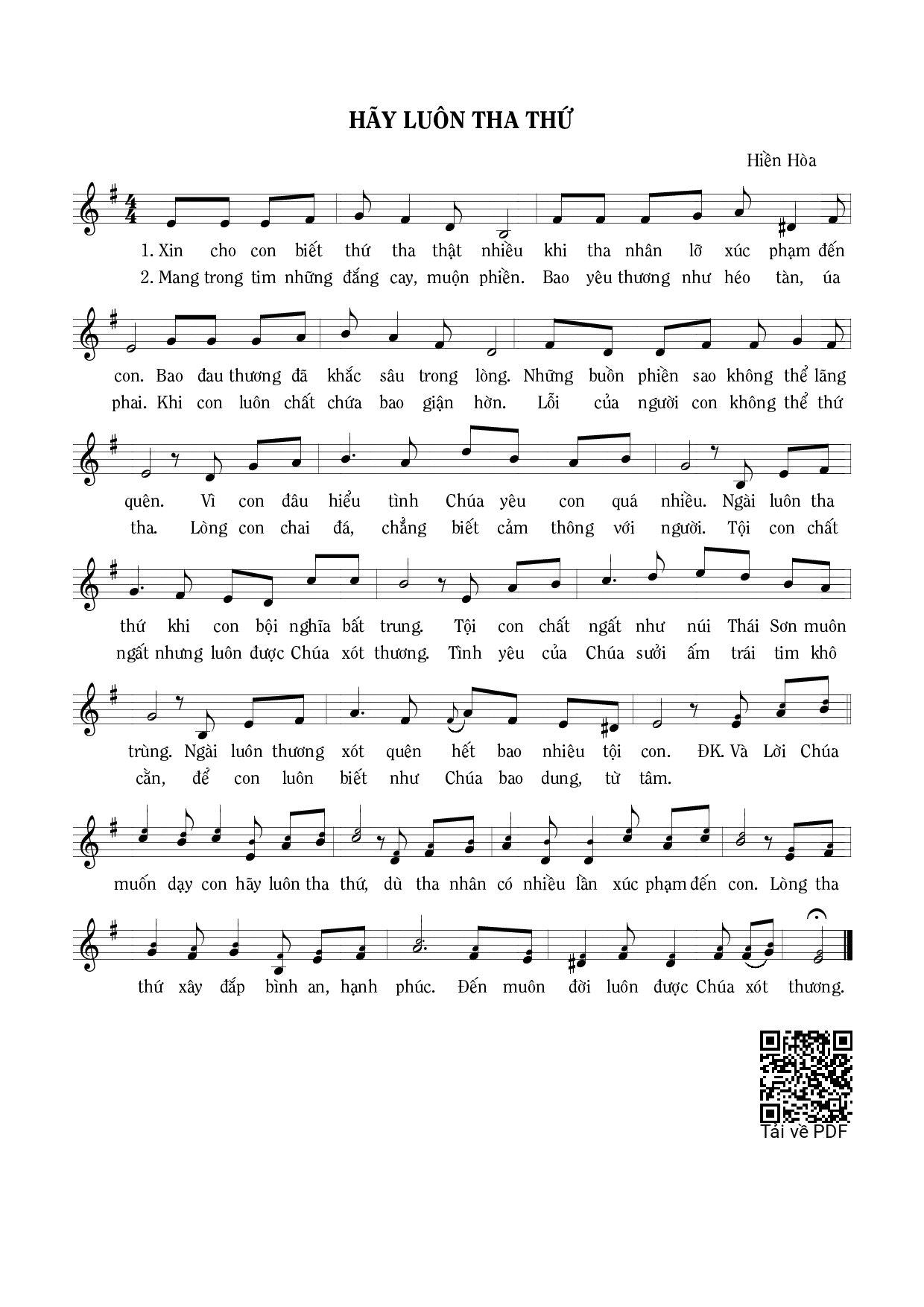 Page 1 of Sheet music PDF Hãy luôn tha thứ - Hiền Hòa