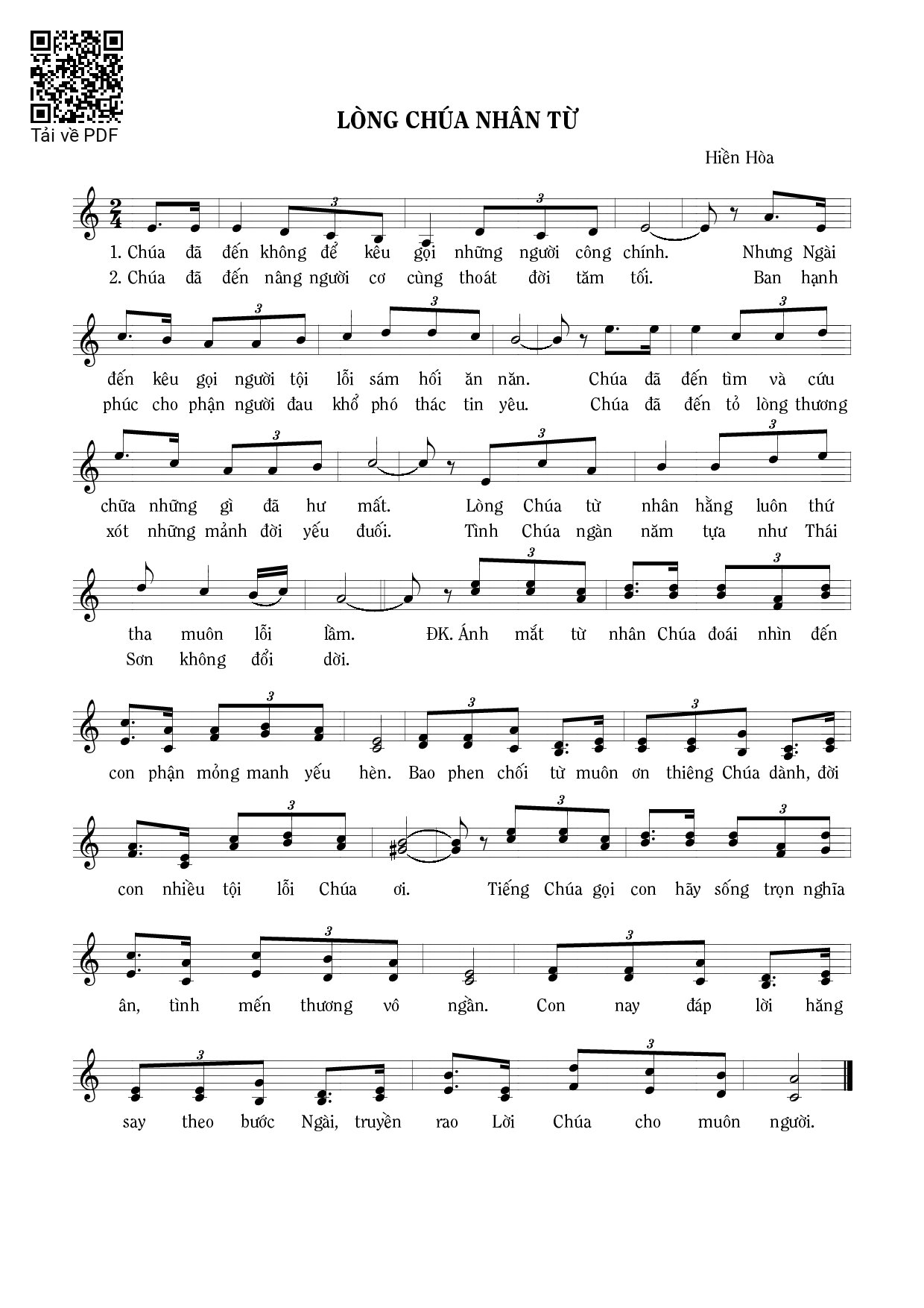 Page 1 of Sheet music PDF Lòng Chúa nhân từ - Hiền Hòa