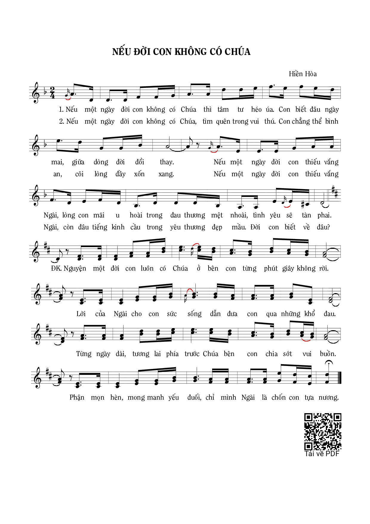 Page 1 of Sheet music PDF Nếu đời không có Chúa - Hiền Hòa