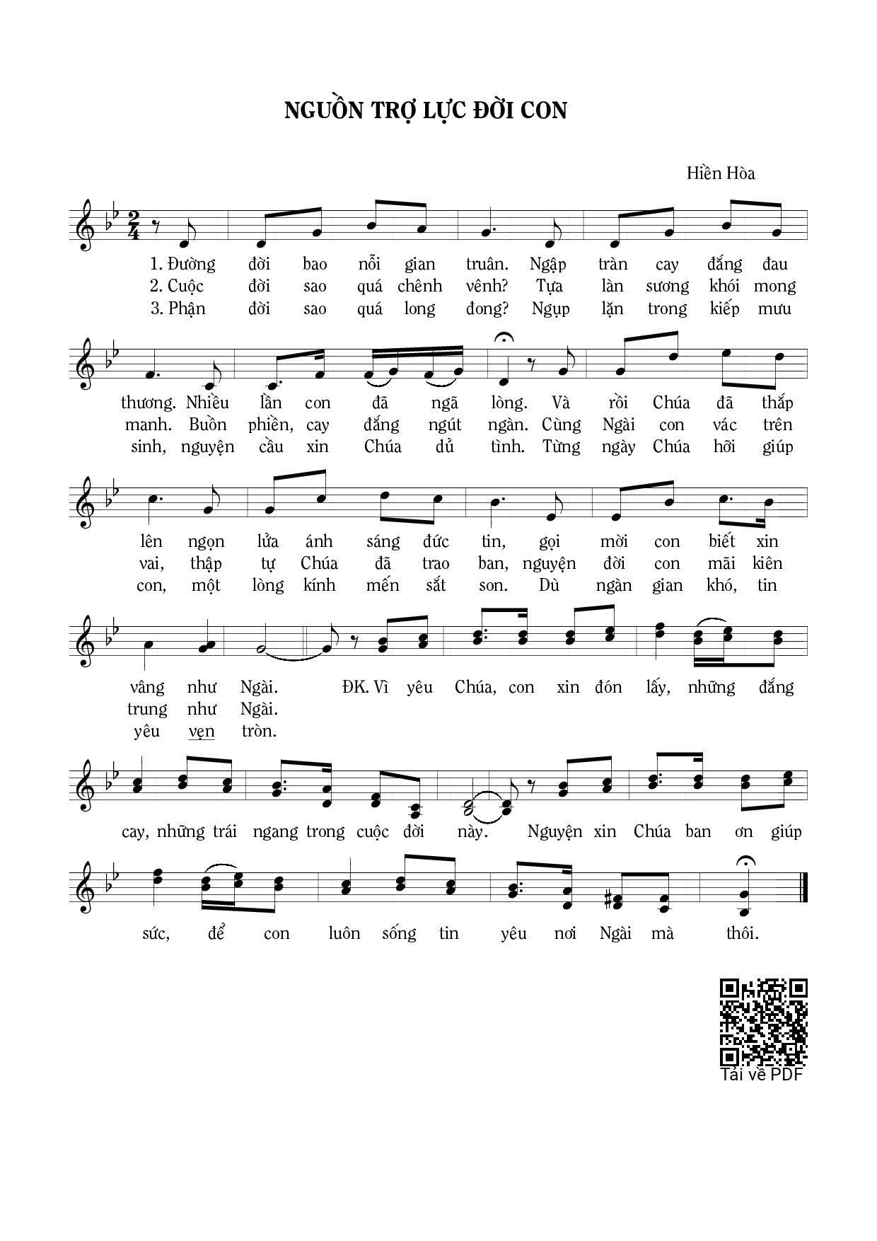 Page 1 of Sheet music PDF Nguồn trợ lực đời con - Hiền Hòa