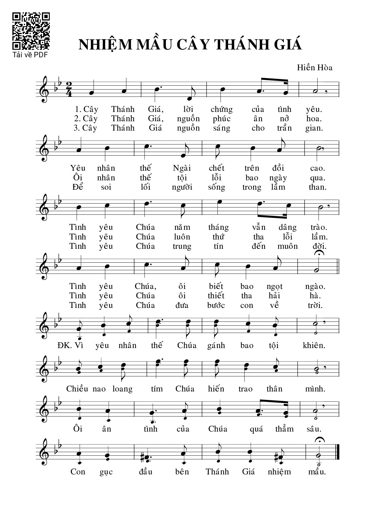 Page 1 of Sheet music PDF Nhiệm mầu Cây Thánh Giá - Hiền Hòa