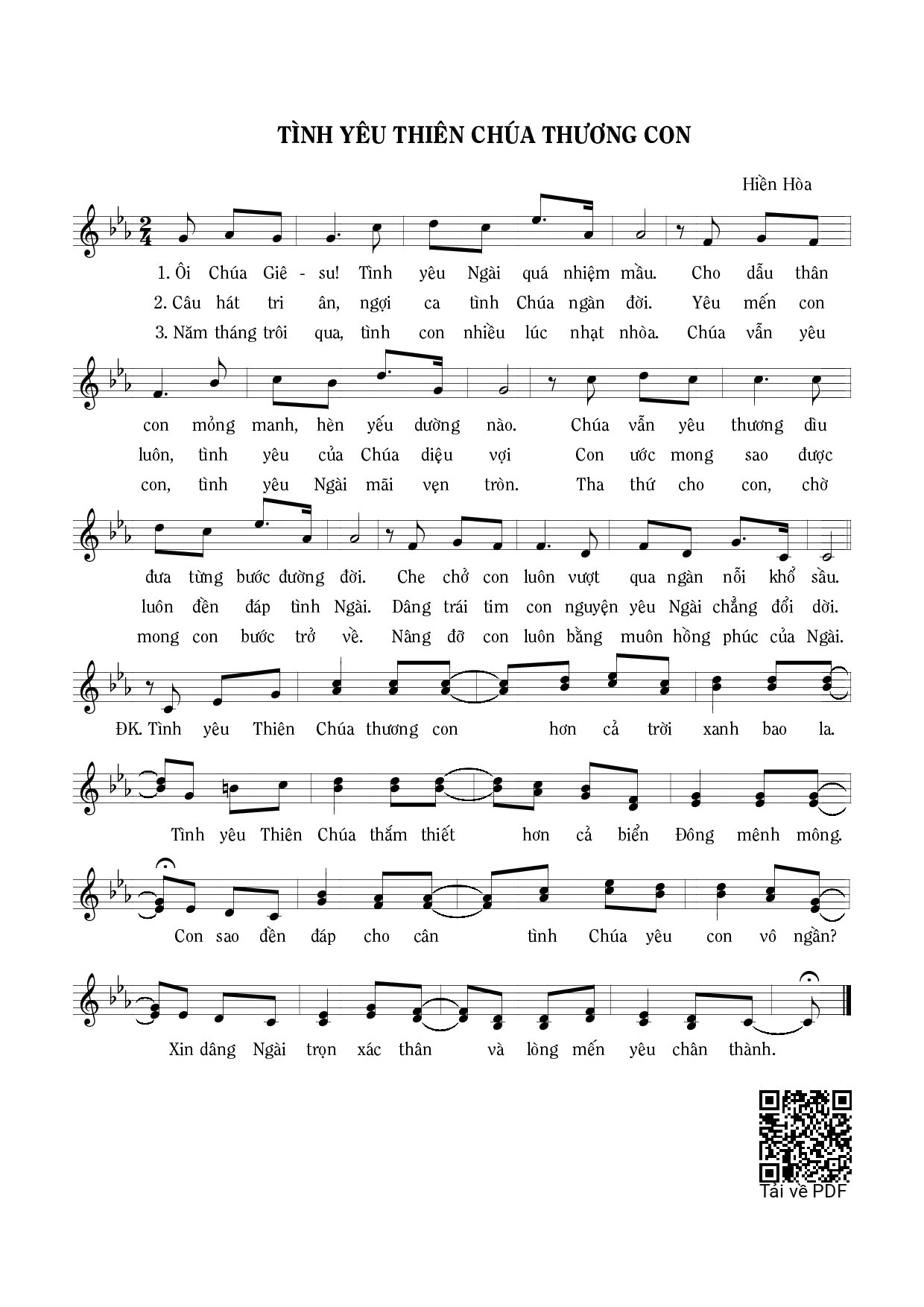 Page 1 of Sheet music PDF Tình yêu Thiên Chúa thương con - Hiền Hòa