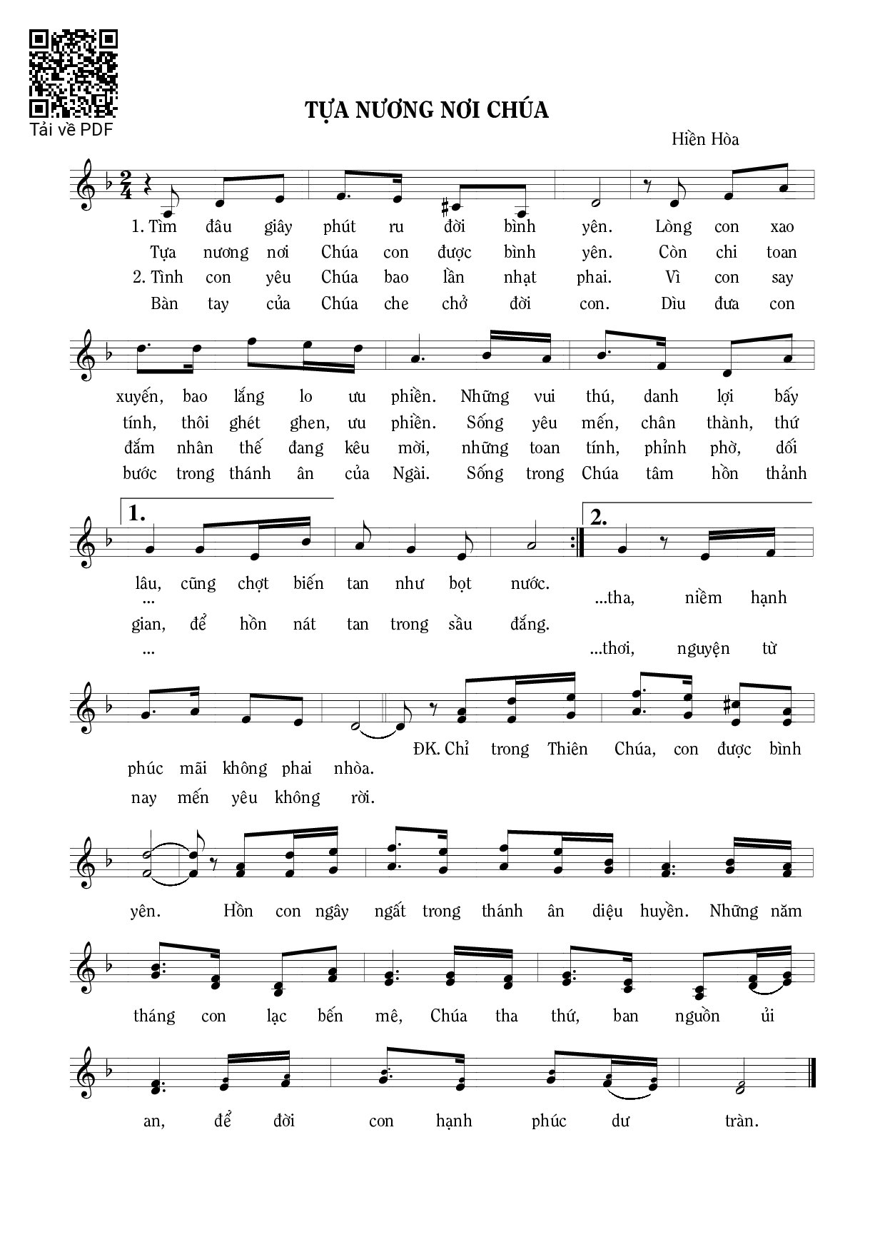 Page 1 of Sheet music PDF Tựa nương nơi Chúa - Hiền Hòa