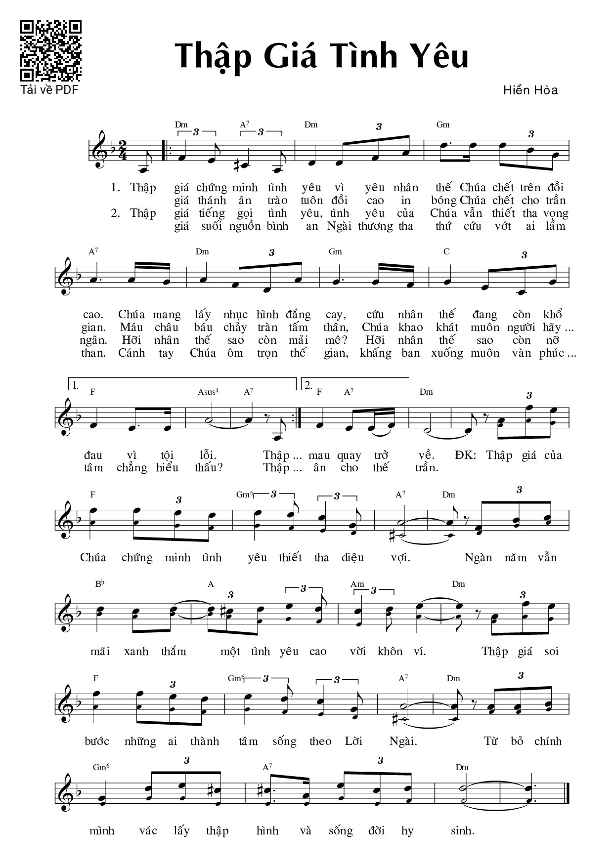 Sheet PDF of Thập Giá tình yêu