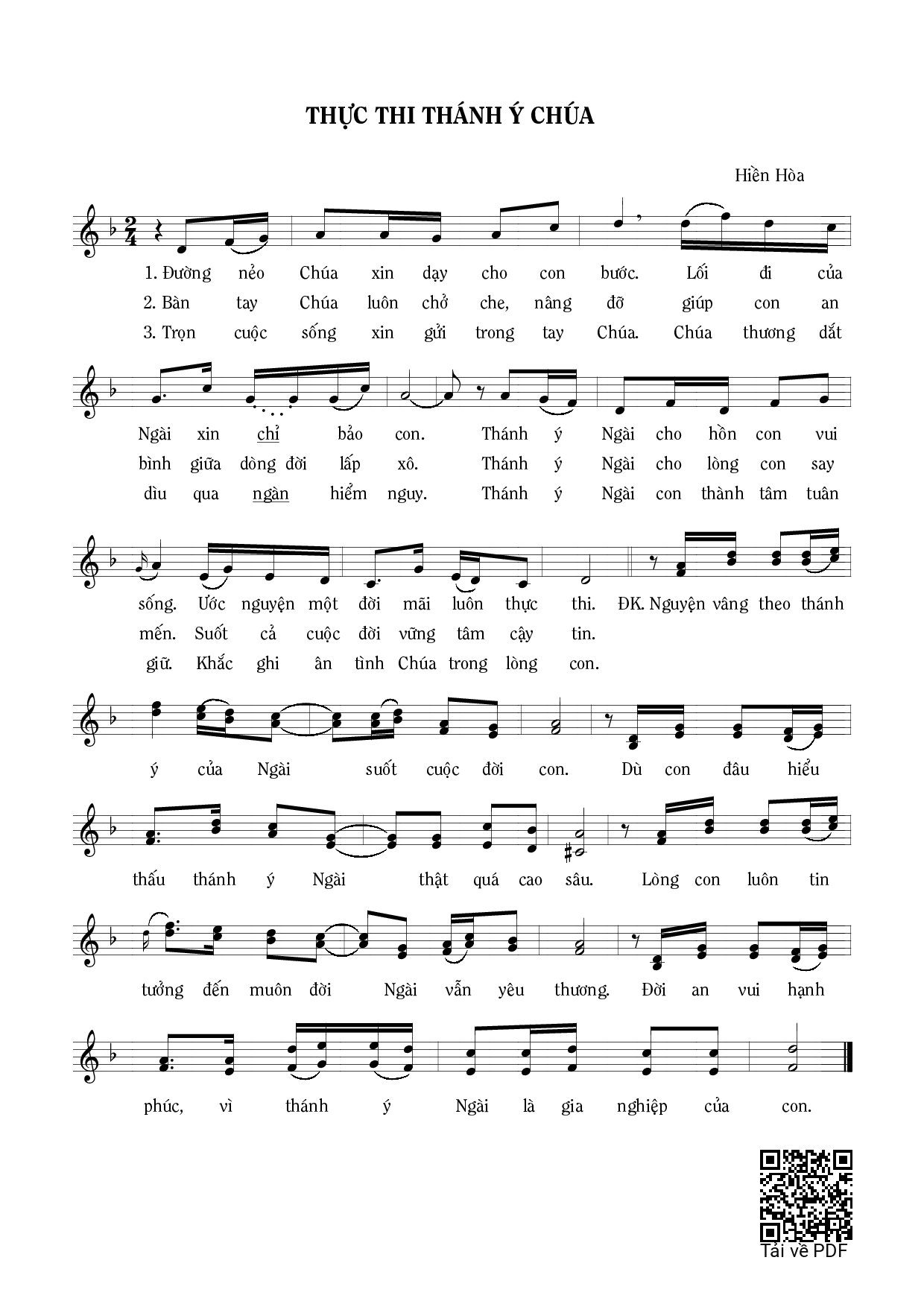 Page 1 of Sheet music PDF Thực thi thánh ý Chúa - Hiền Hòa