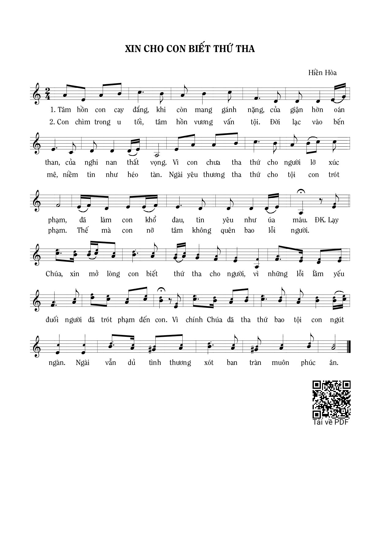 Sheet PDF of Xin cho con biết thứ tha