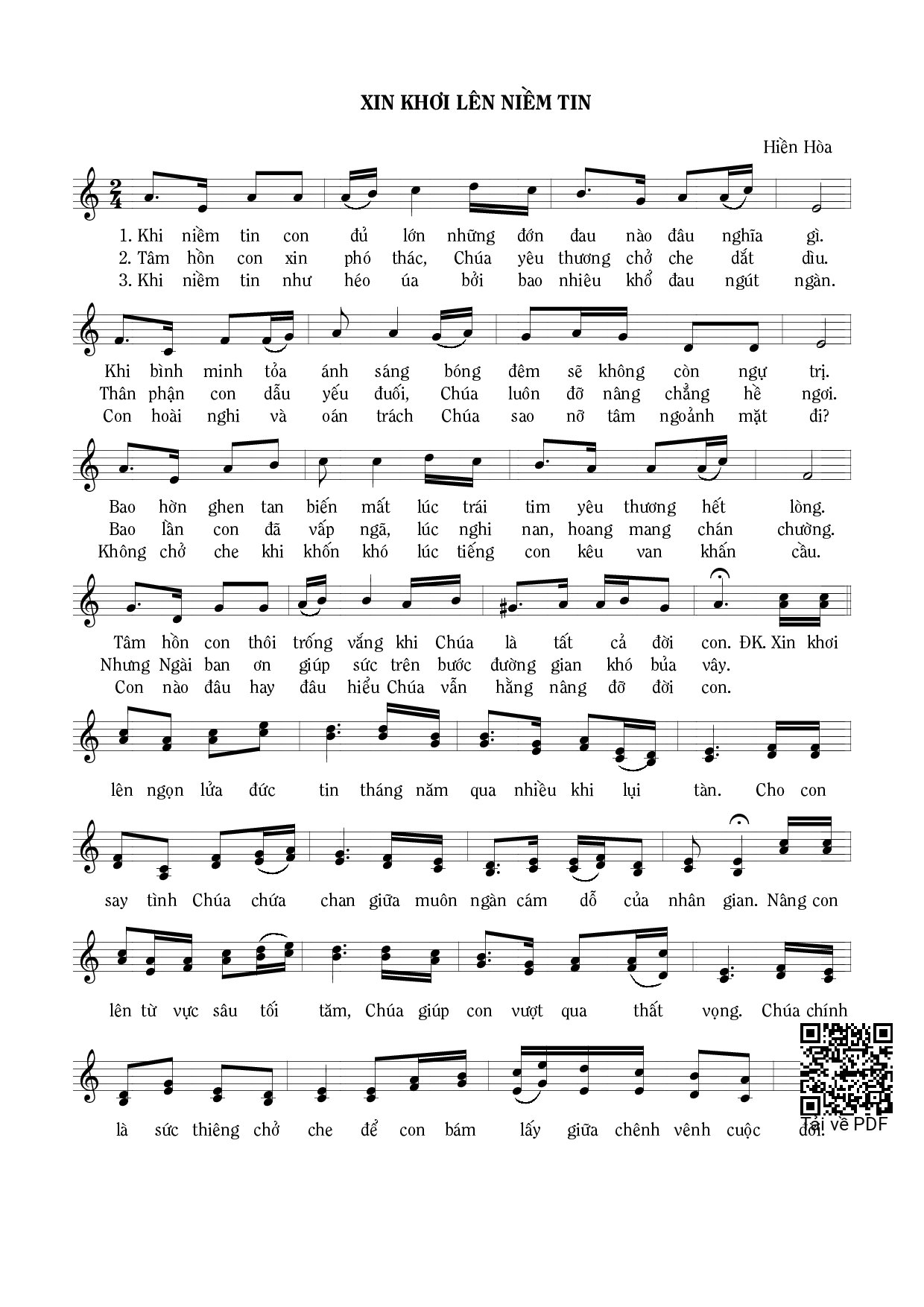 Page 1 of Sheet music PDF Xin khơi lên niềm tin - Hiền Hòa