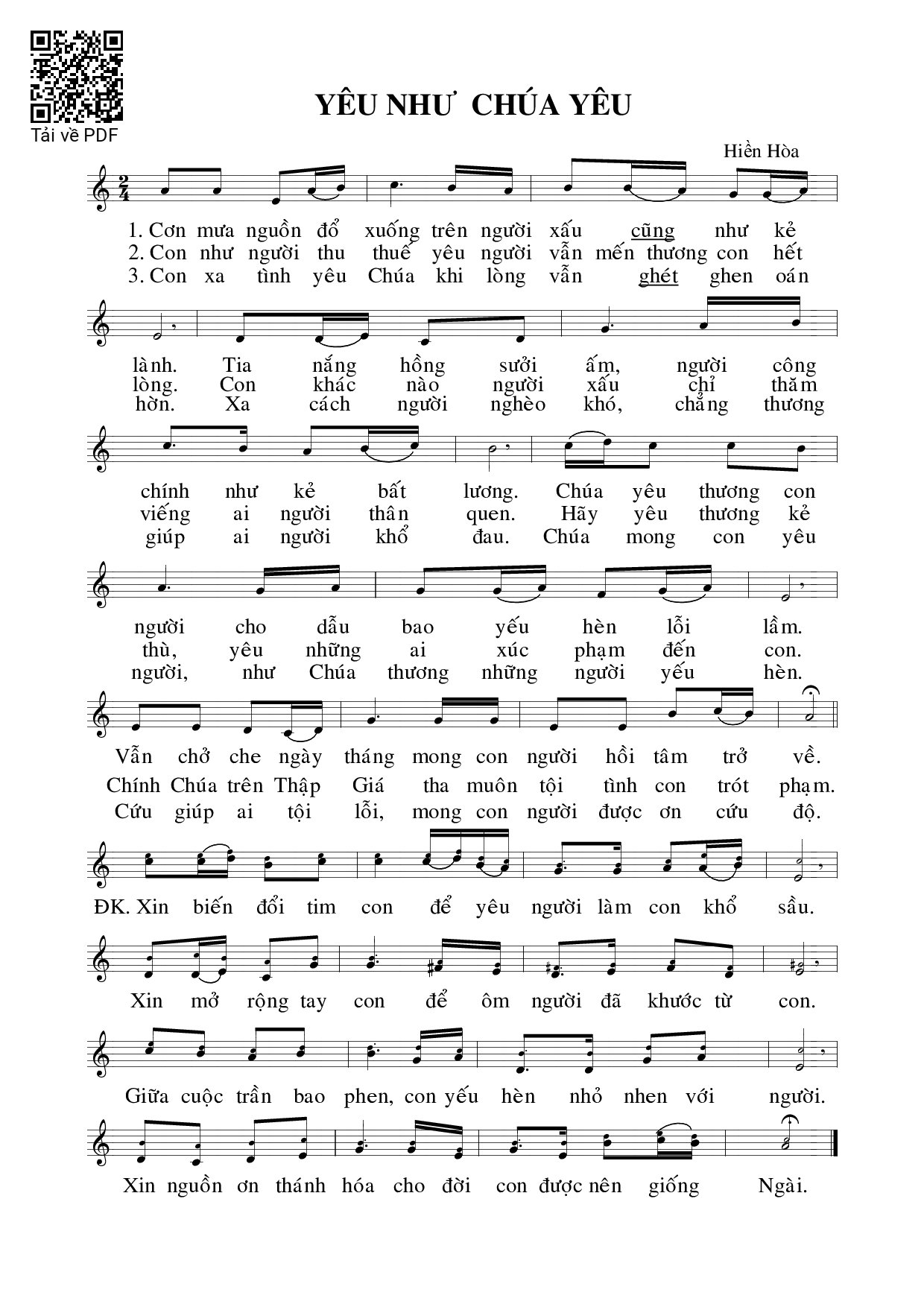 Page 1 of Sheet music PDF Yêu như Chúa yêu - Hiền Hòa