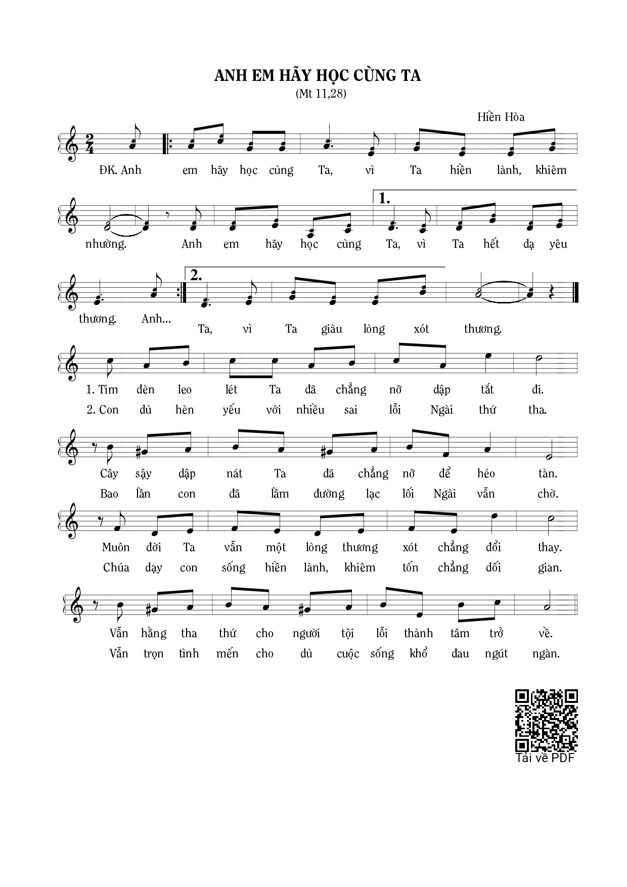 Sheet PDF of Anh em hãy học cùng ta (Mt. 11)