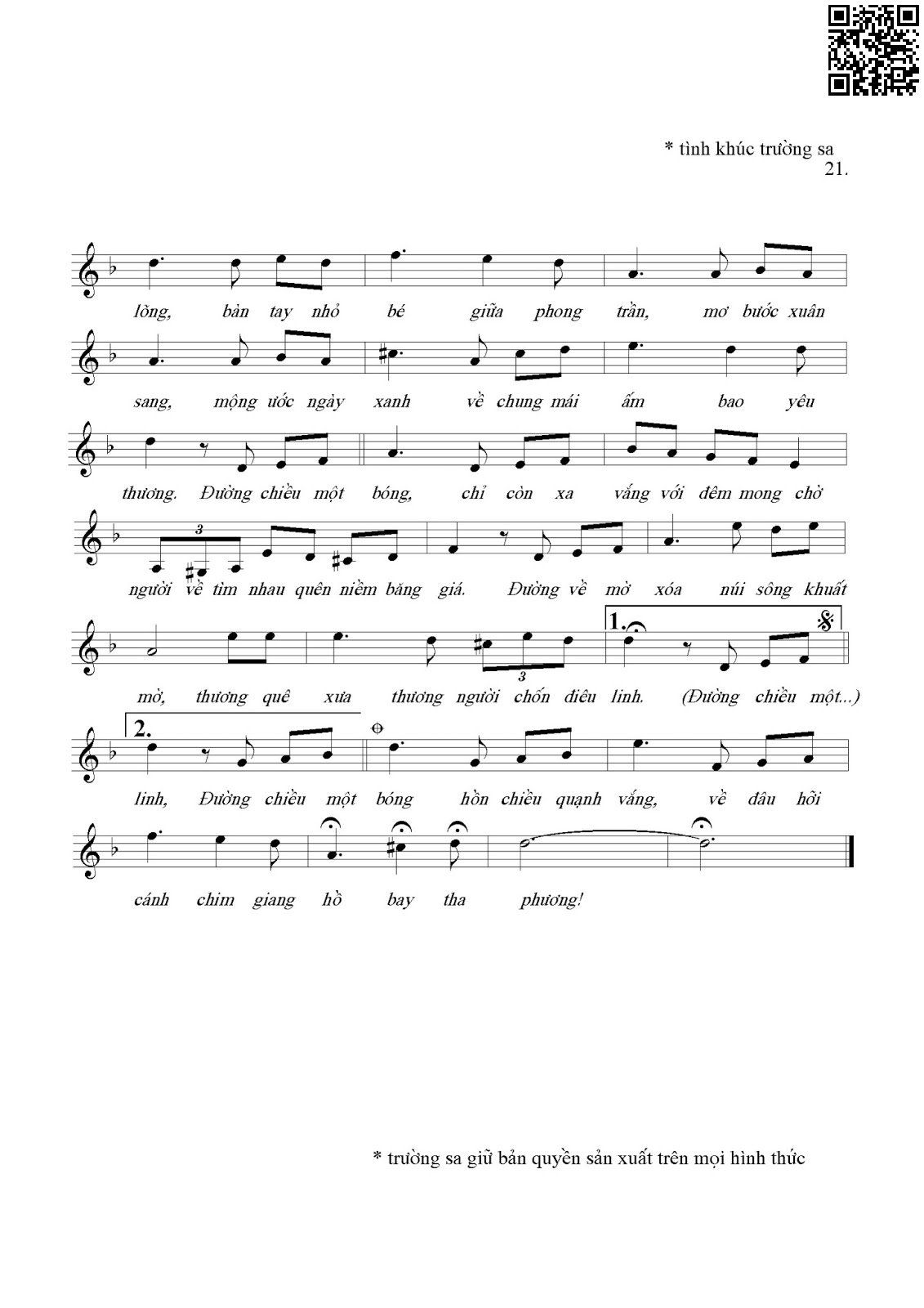 Page 2 of Sheet music PDF Đường chiều một bóng - Trường Sa
